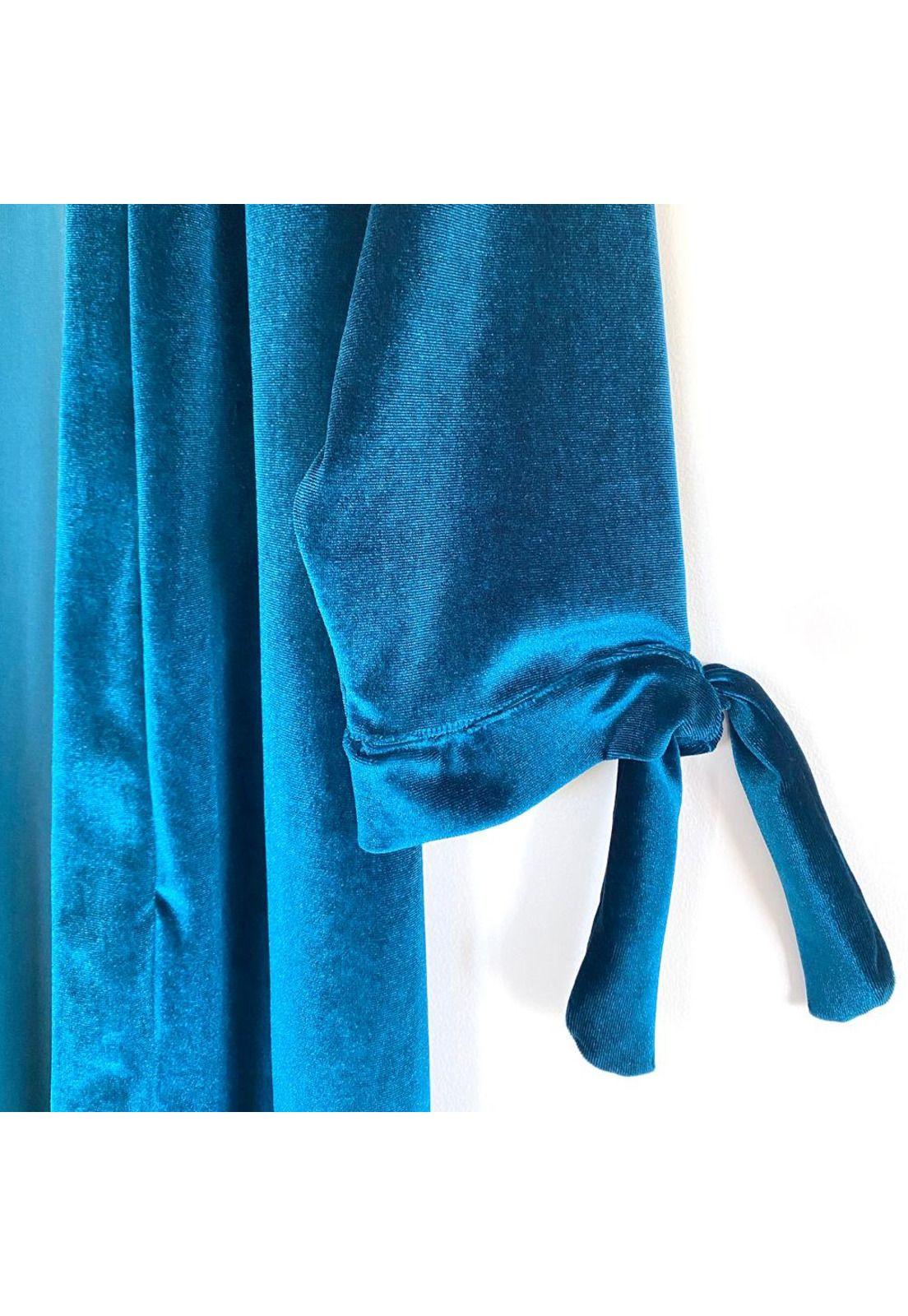 Tapado Kimono Largo Verona Turquesa Terciopelo  Maria Paskaro-3