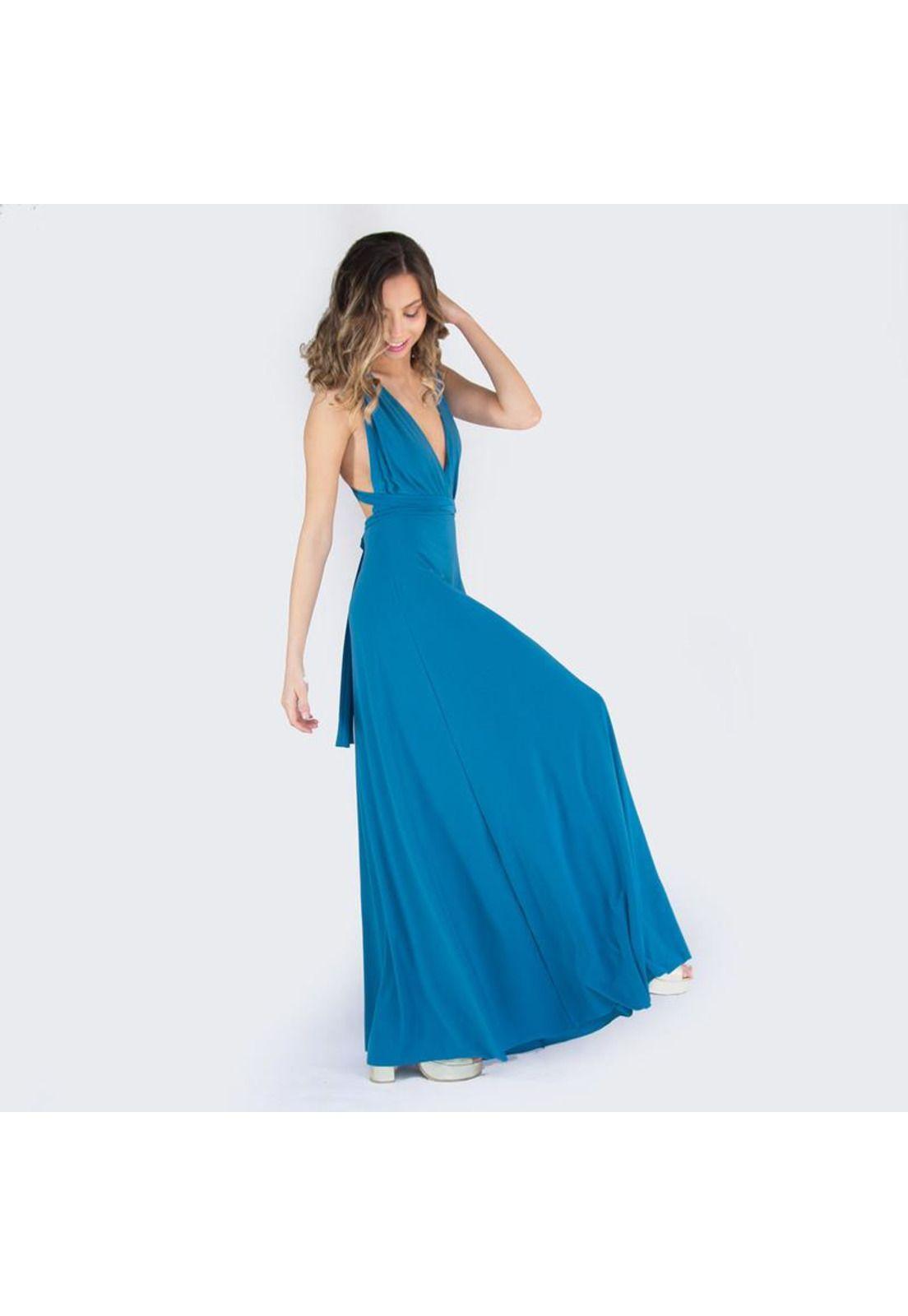 Vestido Largo Dakar Turquesa Lycra Multiforma Maria Paskaro-1
