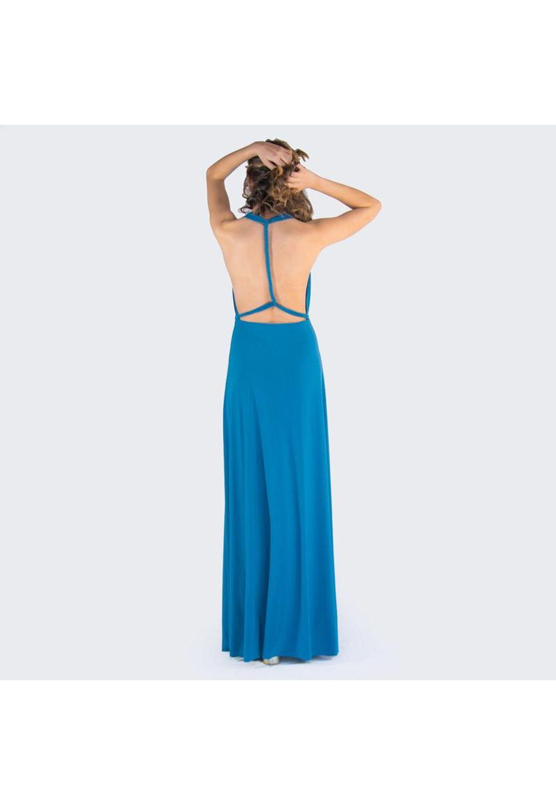 Vestido Largo Dakar Turquesa Lycra Multiforma Maria Paskaro-3