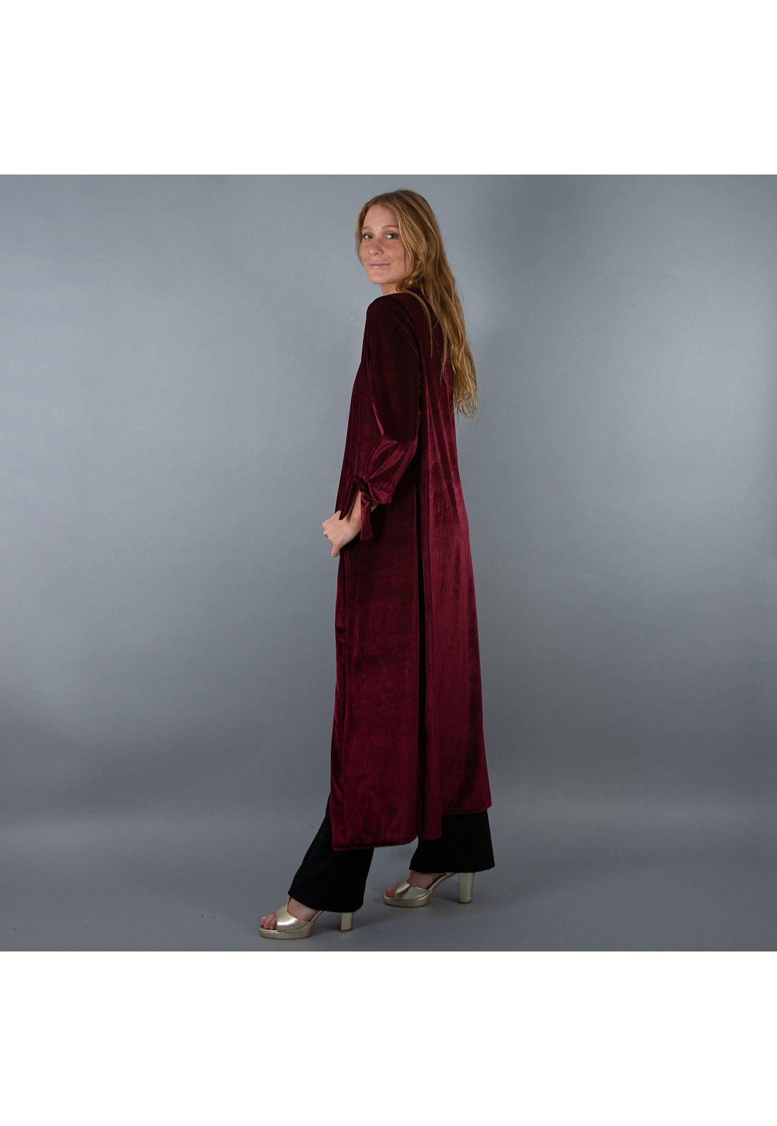 Tapado Kimono Largo Verona Burdeo Oscuro Terciopelo Maria Paskaro-2