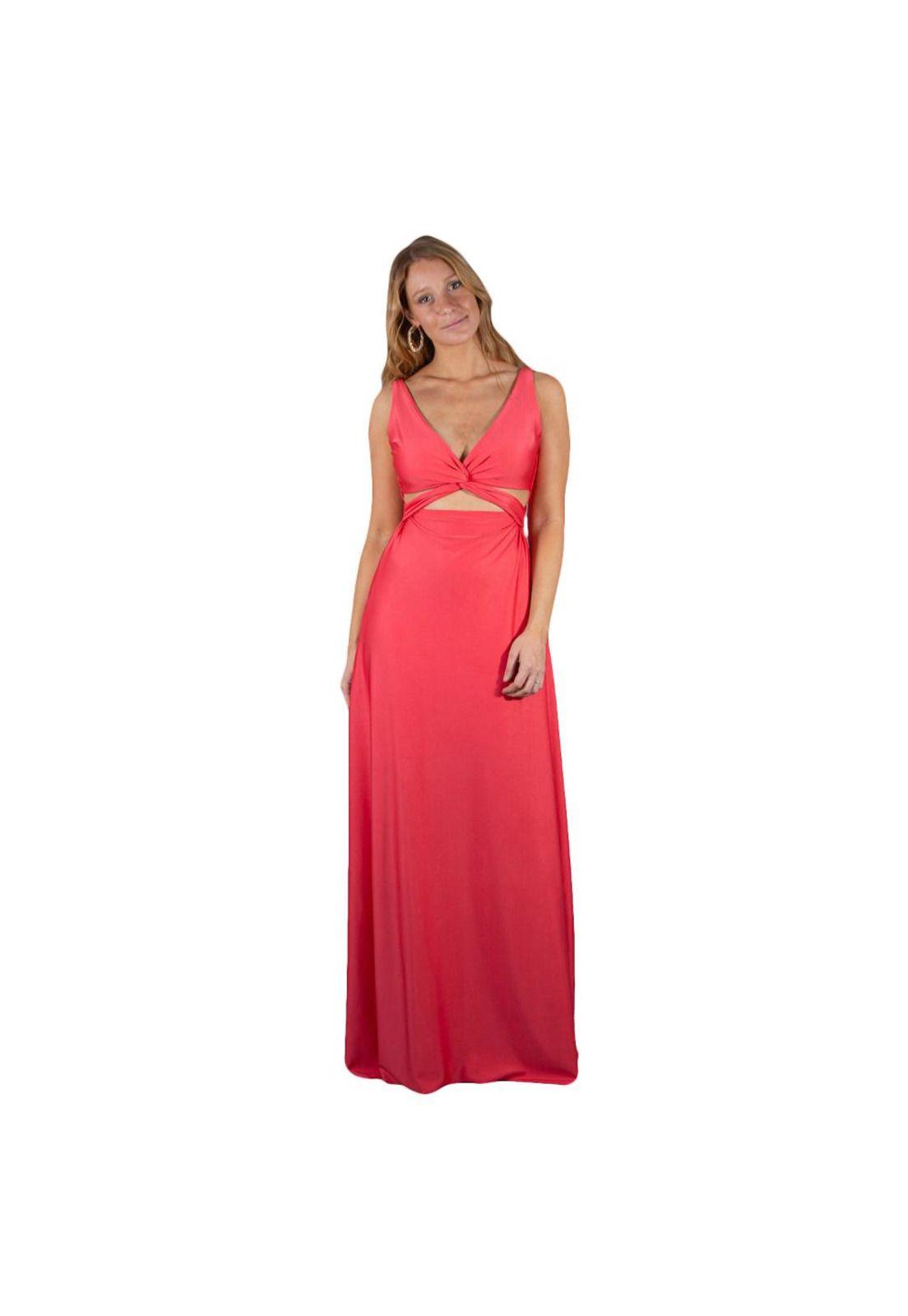 Vestido Largo Algarve Coral Lycra Dupont Maria Paskaro-0