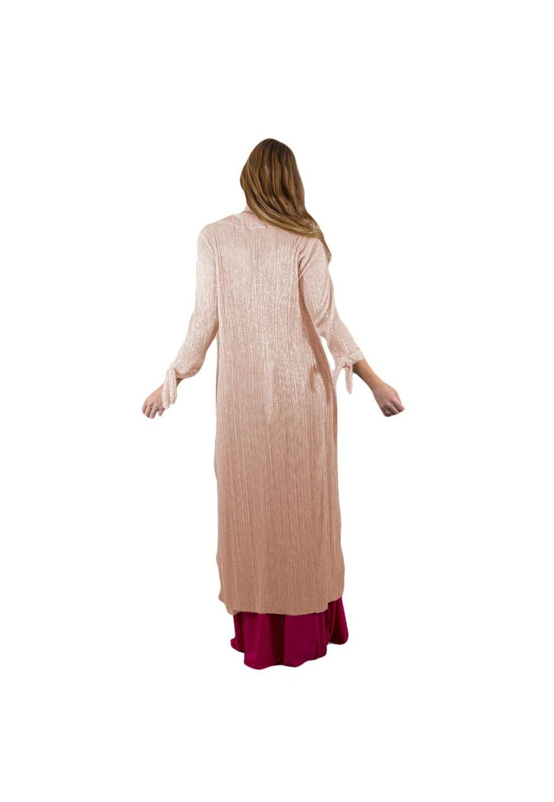 Tapado Kimono Largo Verona Rosado Transparente  Metalizado Maria Paskaro-2