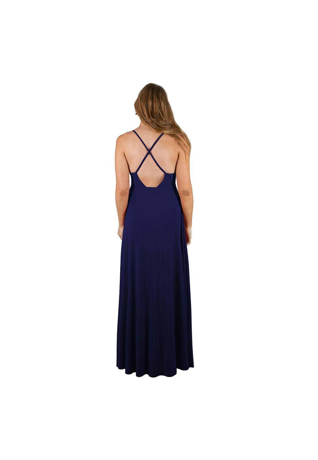 Vestido Largo Berlin Azul Marino Lycra Bordado R Maria Paskaro-2