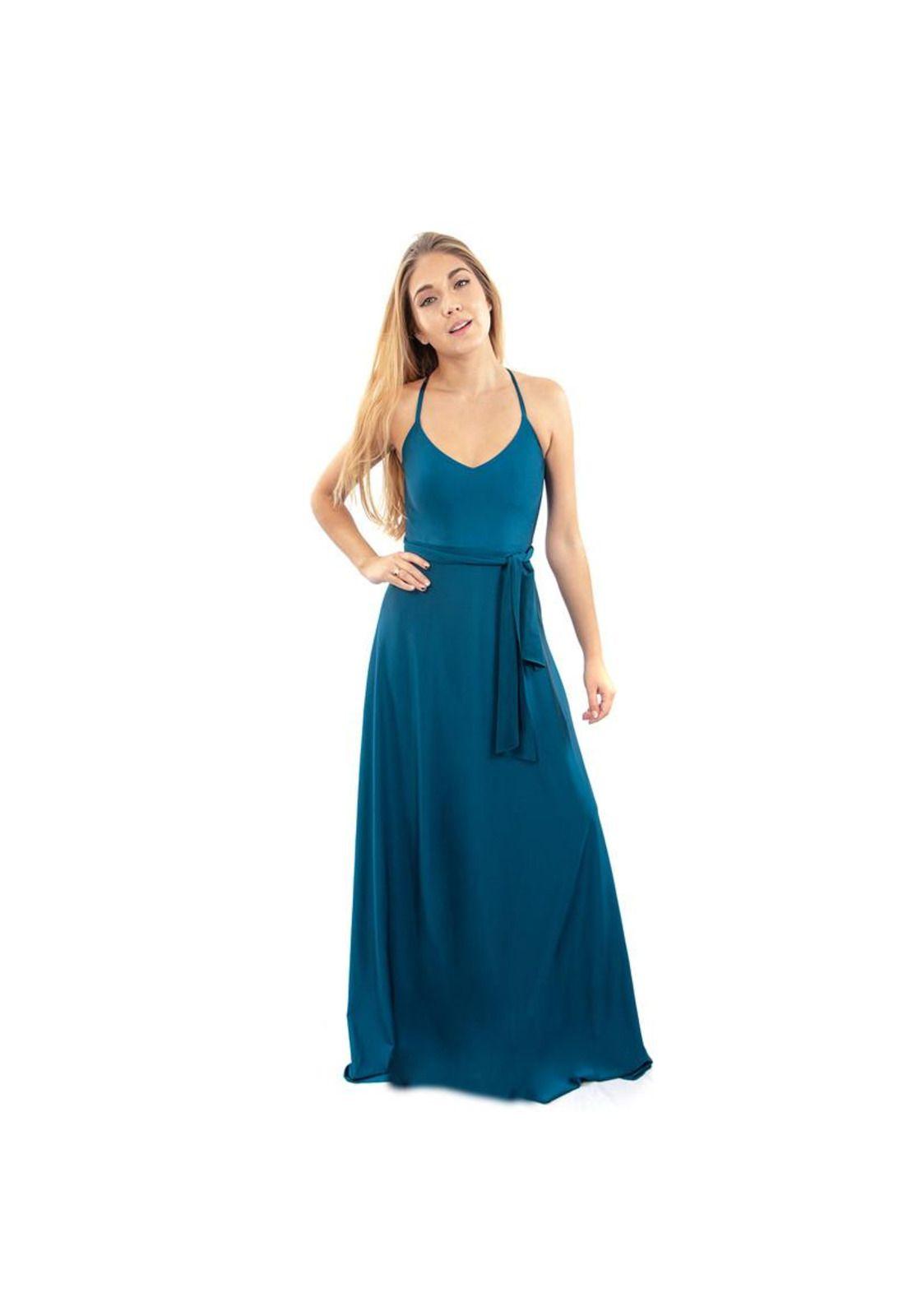 Vestido Largo Paris Petroleo Lycra Lazo Maria Paskaro-0