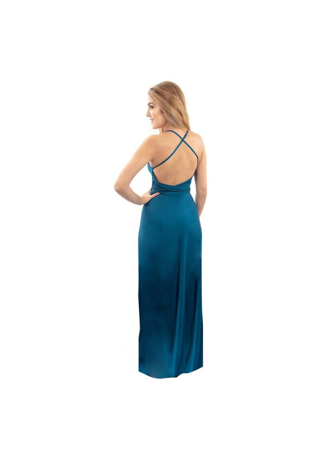 Vestido Largo Paris Petroleo Lycra Lazo Maria Paskaro-2