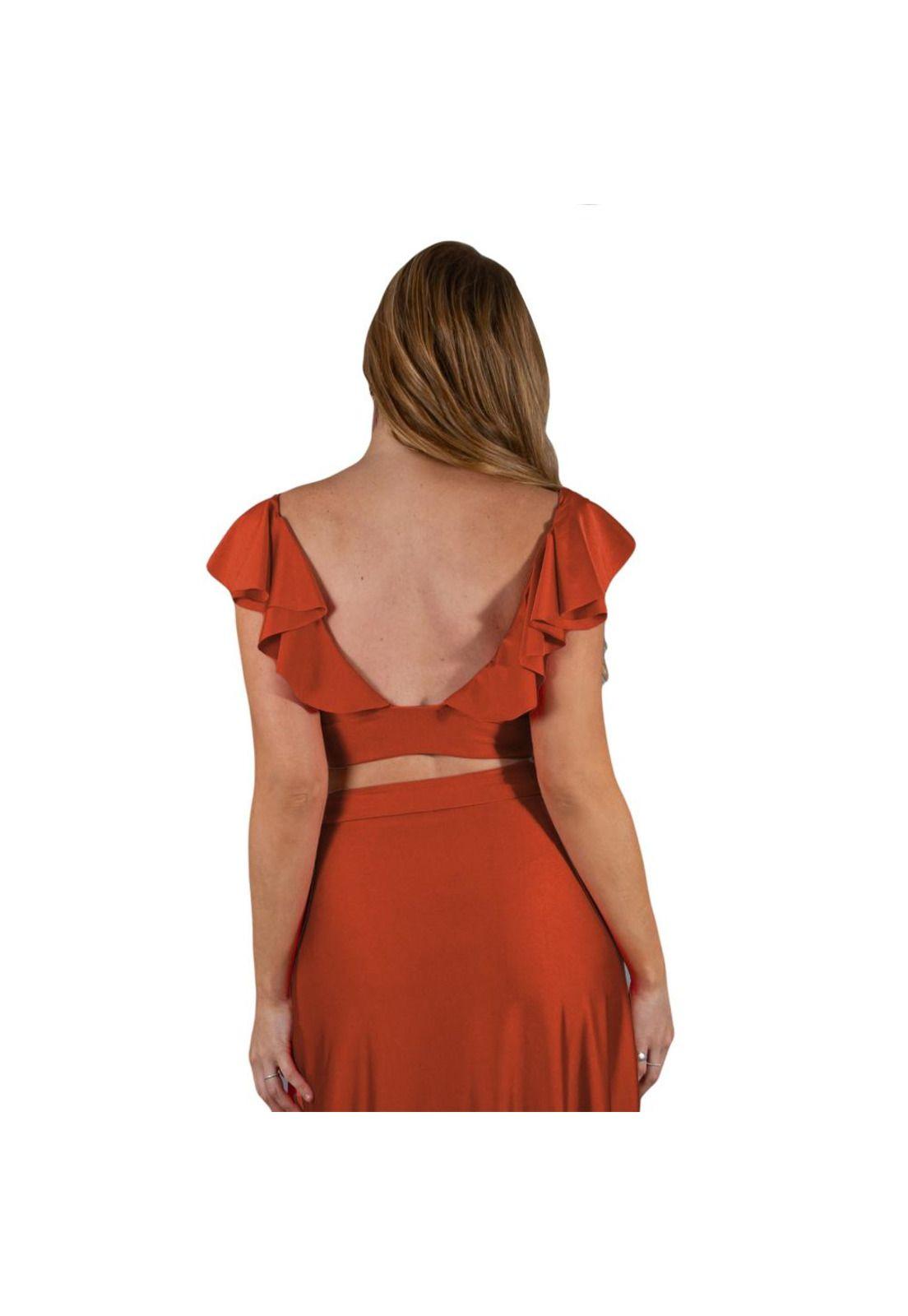 Conjunto Marken Terracota Lycra Falda Lazo Maria Paskaro-3