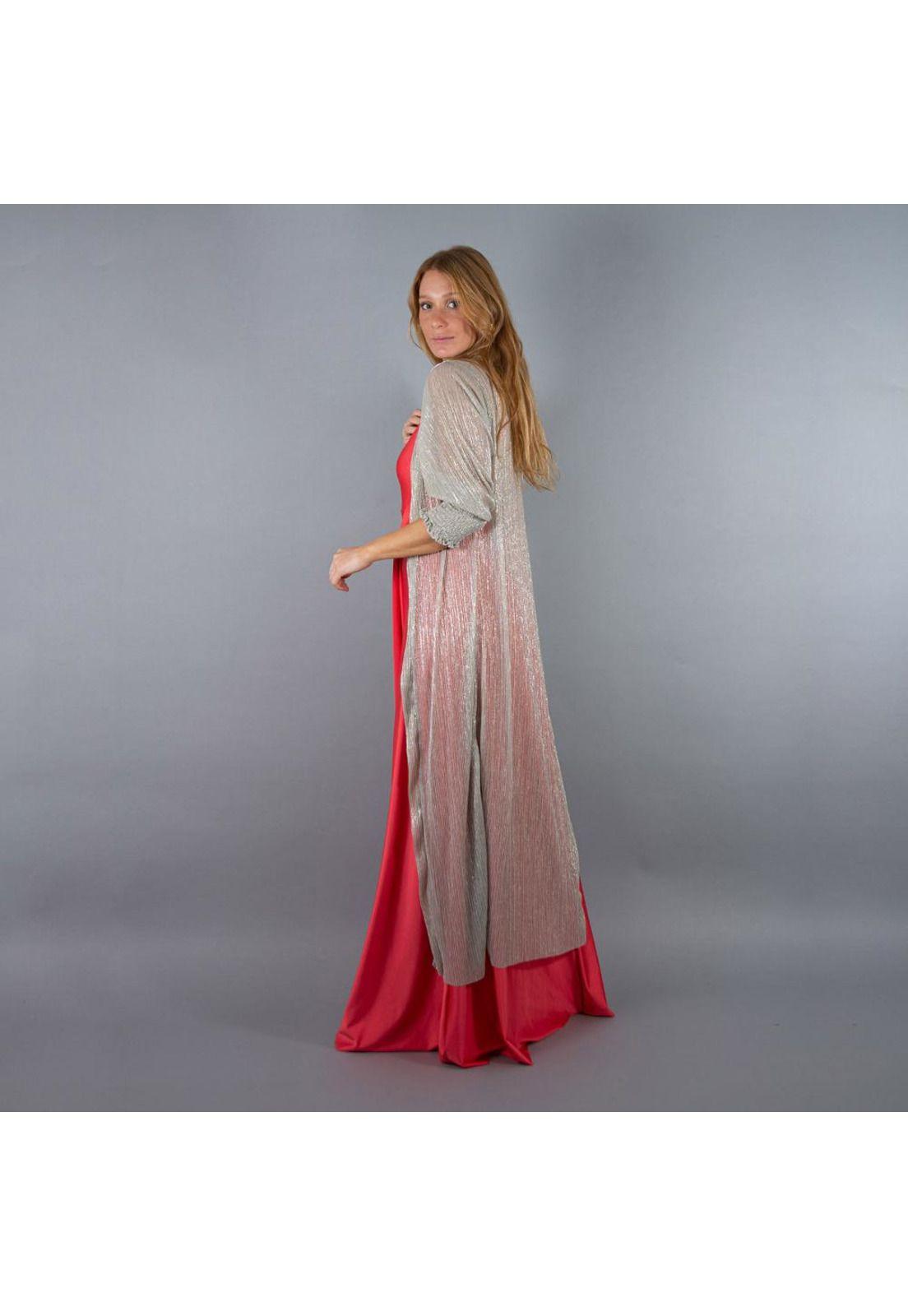 Tapado Kimono Santini Plateado Transparente Maria Paskaro-2
