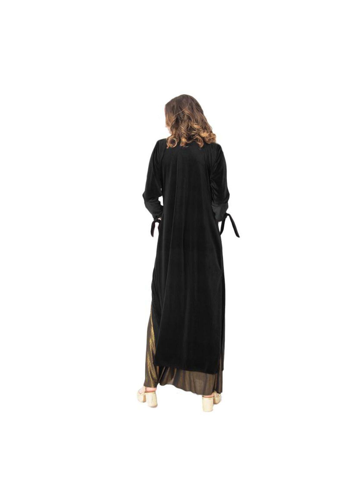 Tapado Kimono Largo Verona Negro Terciopelo Maria Paskaro-2