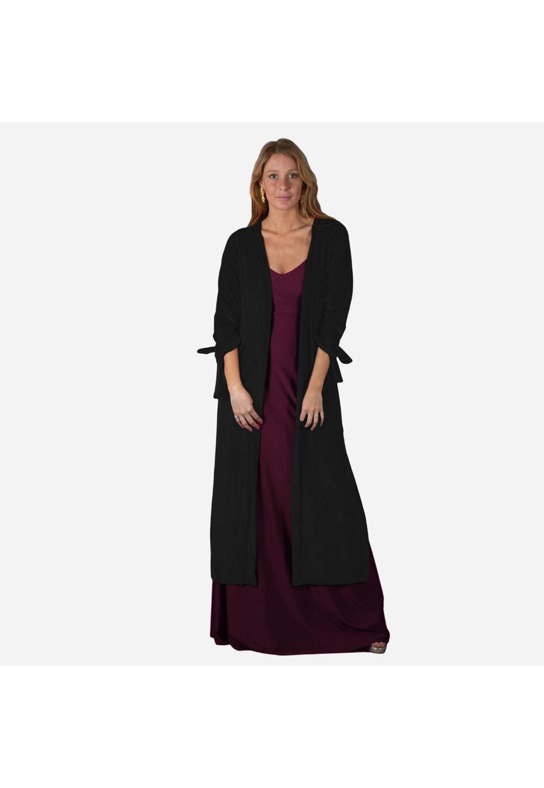 Tapado Kimono Largo Verona Negro Terciopelo Maria Paskaro-3