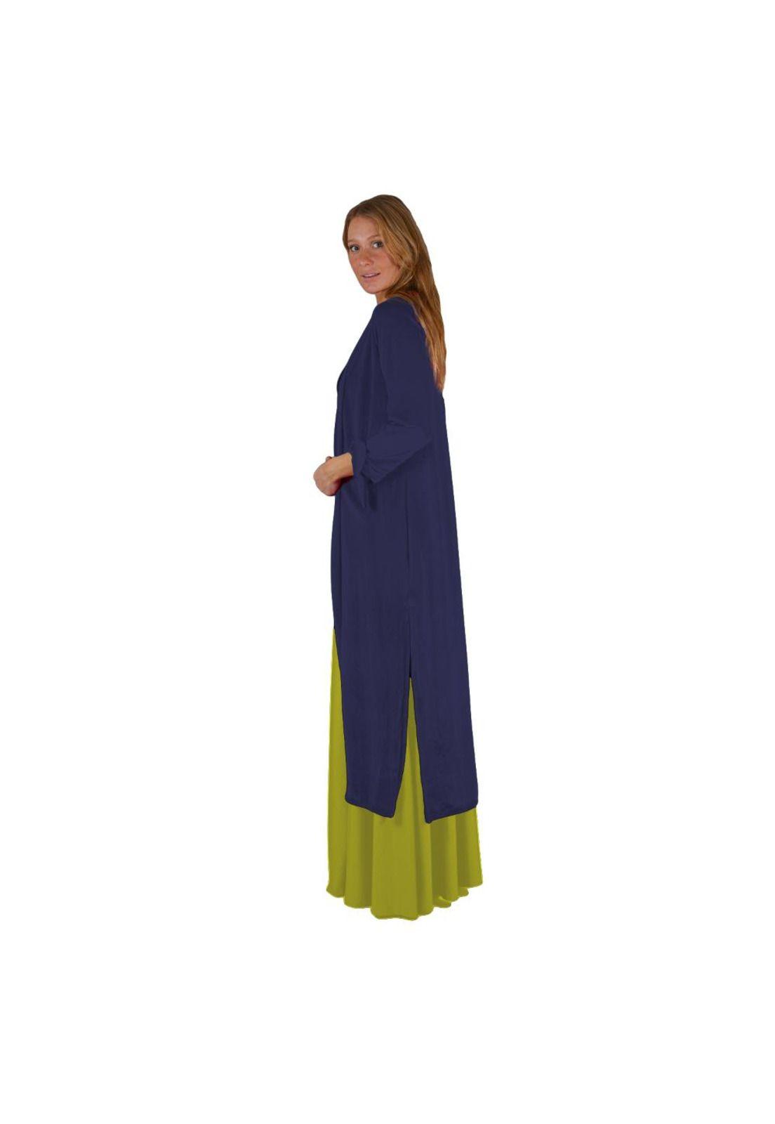 Tapado Kimono Largo Verona Azul Pizarra Terciopelo Maria Paskaro-2