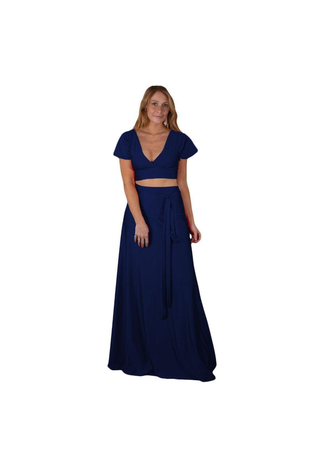 Conjunto Roma Azul Marino Lycra Falda Lazo Maria Paskaro-0