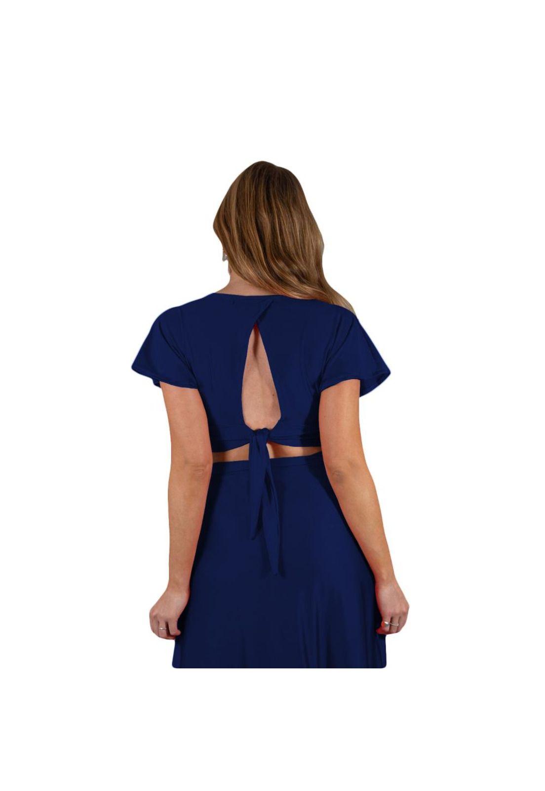 Conjunto Roma Azul Marino Lycra Falda Lazo Maria Paskaro-1