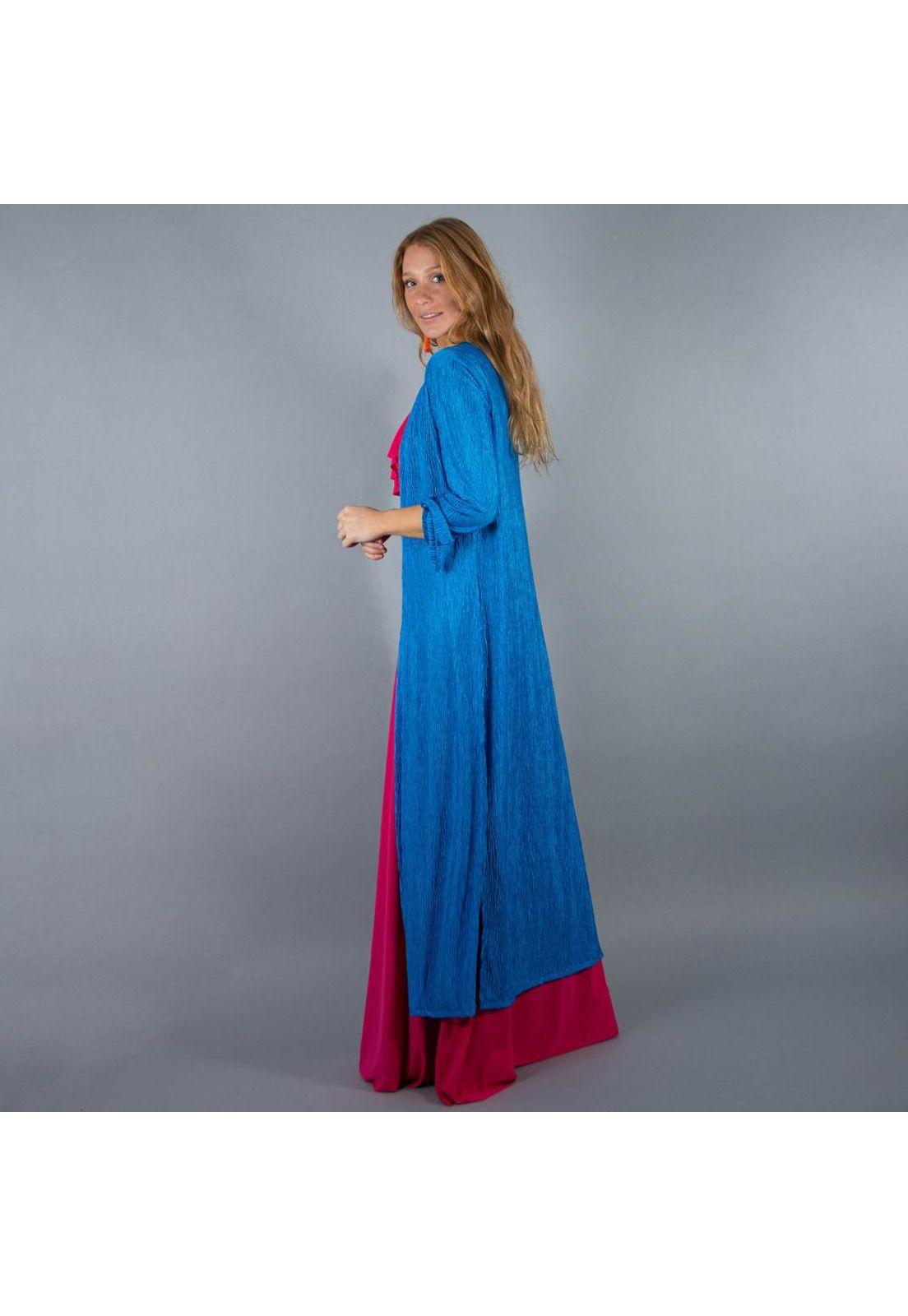 Tapado Kimono Largo Verona Azulino Plisado Maria Paskaro-1