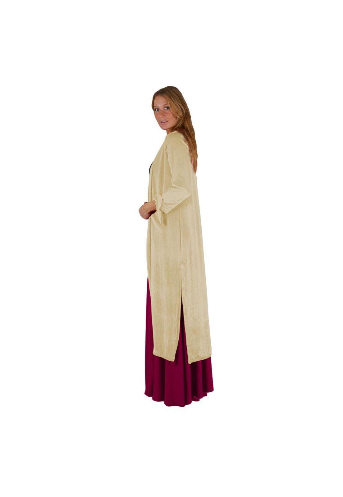 Tapado Kimono Largo Verona Beige Terciopelo Maria Paskaro-1