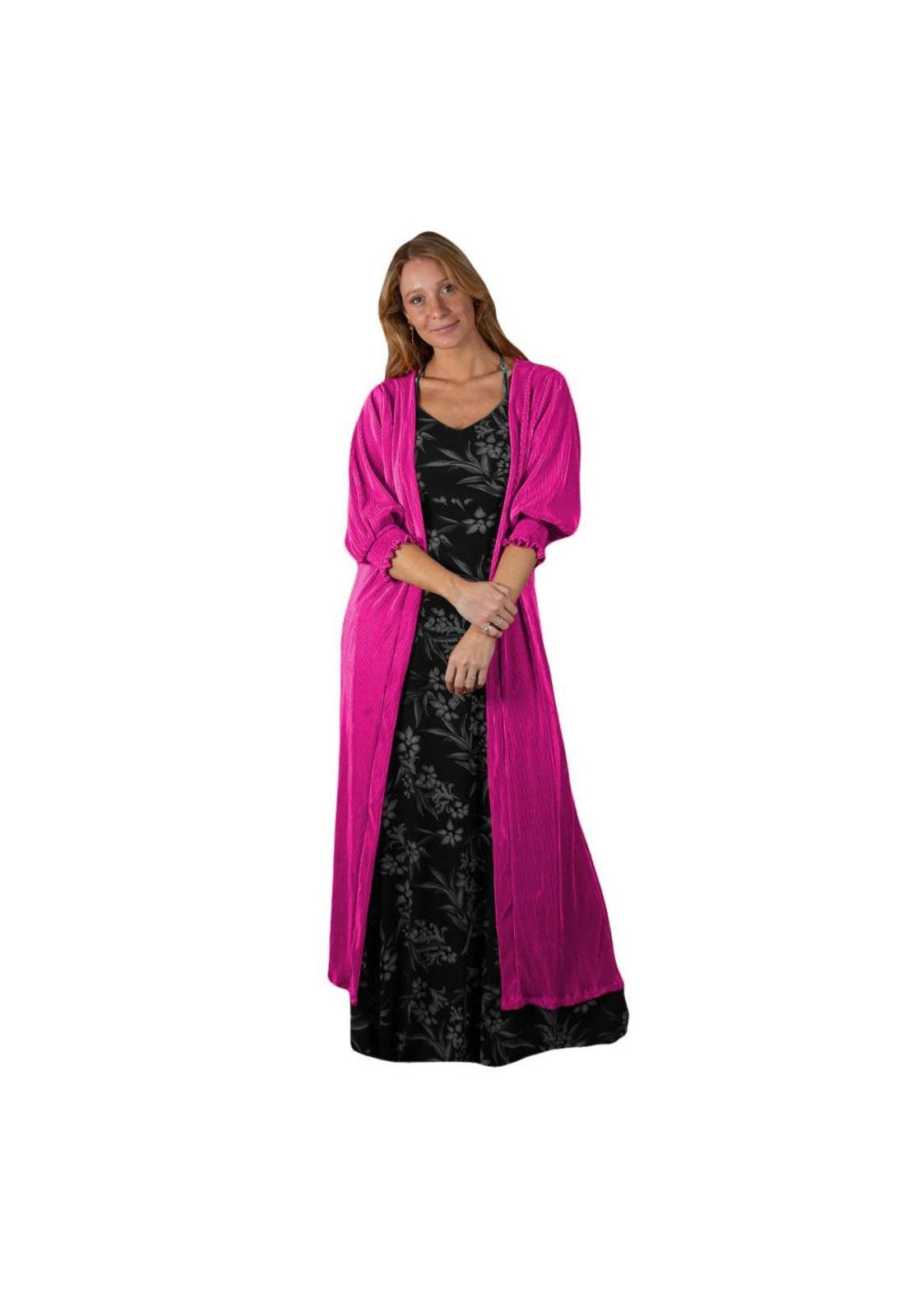Tapado Kimono Largo Santini Fucsia Plisado Maria Paskaro-0