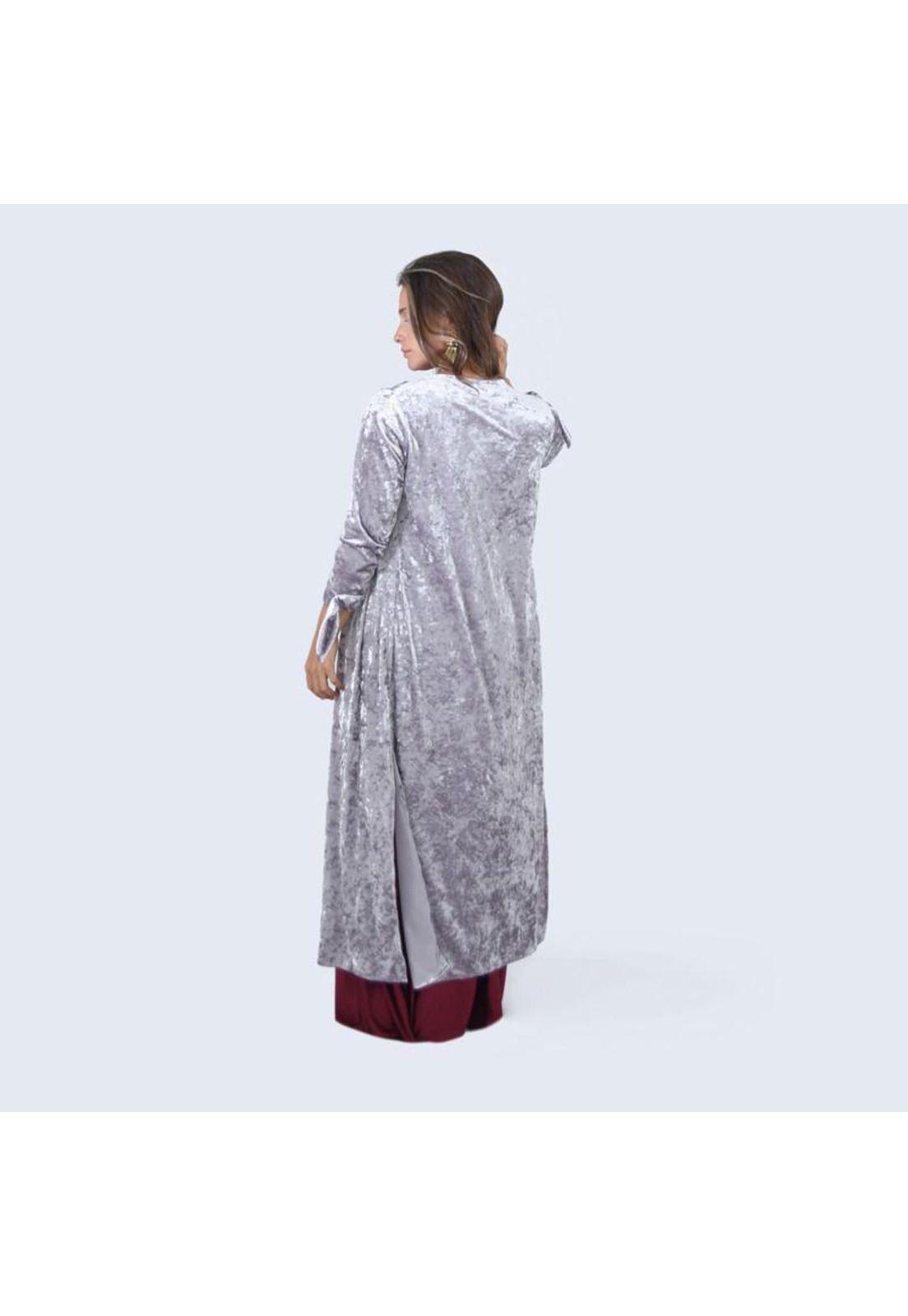 Tapado Kimono Largo Verona Plata Jaspeado Terciopelo Maria Paskaro-2