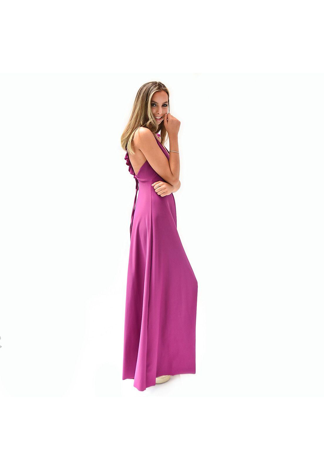 Vestido Largo Jaipur Magenta Lycra Maria Paskaro-2