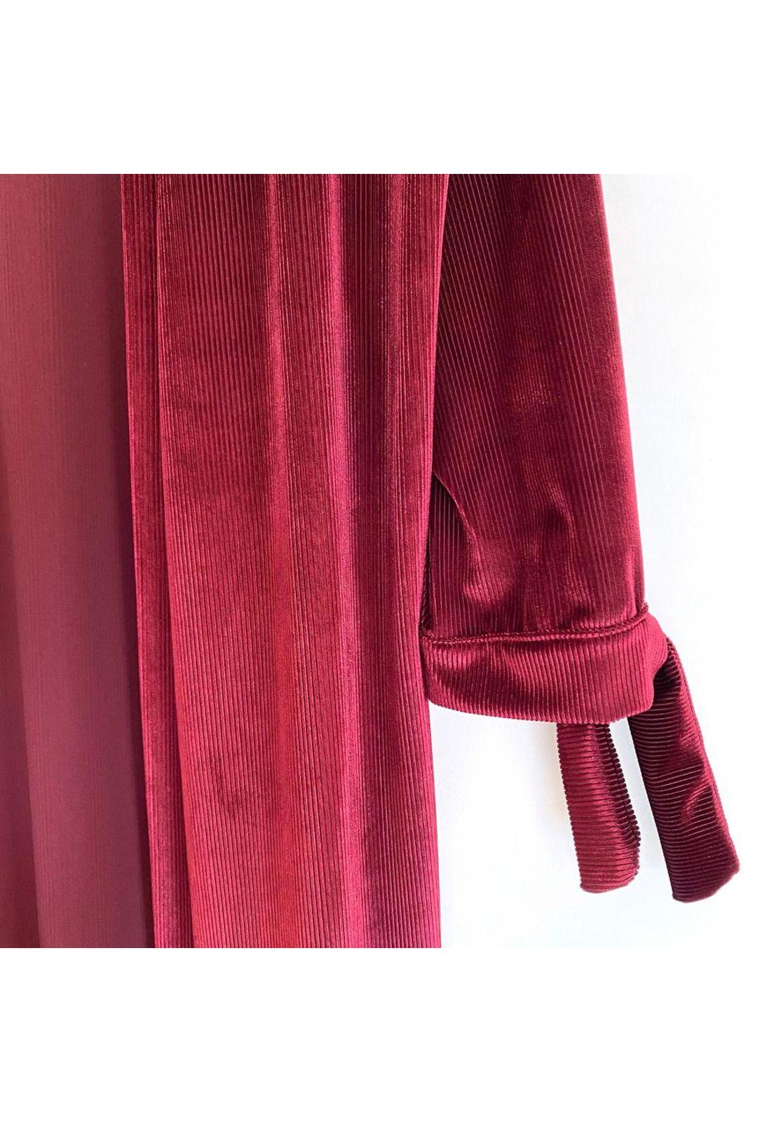 Tapado Kimono Largo Verona Burdeo Terciopelo Lineas Maria Paskaro-1