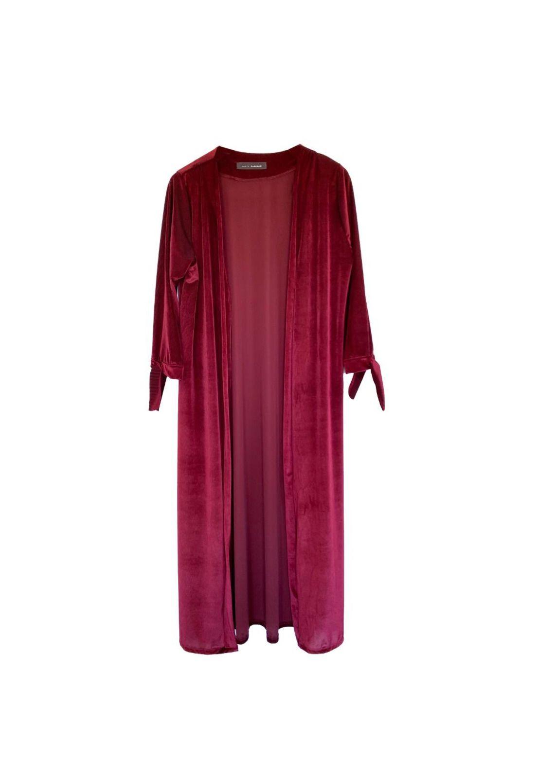 Tapado Kimono Largo Verona Burdeo Terciopelo Lineas Maria Paskaro-5