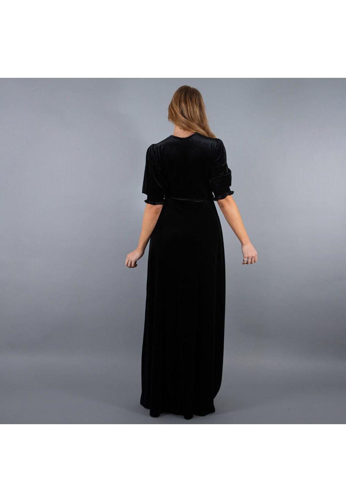 Vestido Largo Sevilla Negro Terciopelo Mangas Maria Paskaro-2