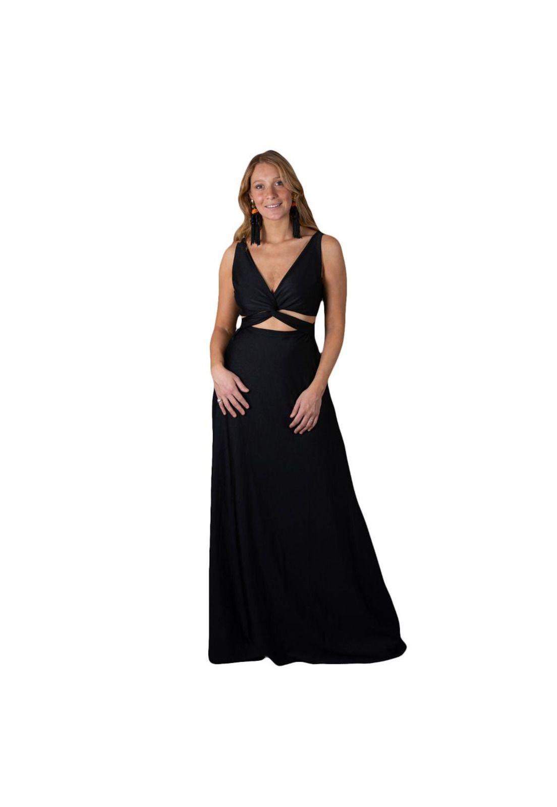 Vestido Largo Algarve Negro Lycra Dupont Maria Paskaro-0
