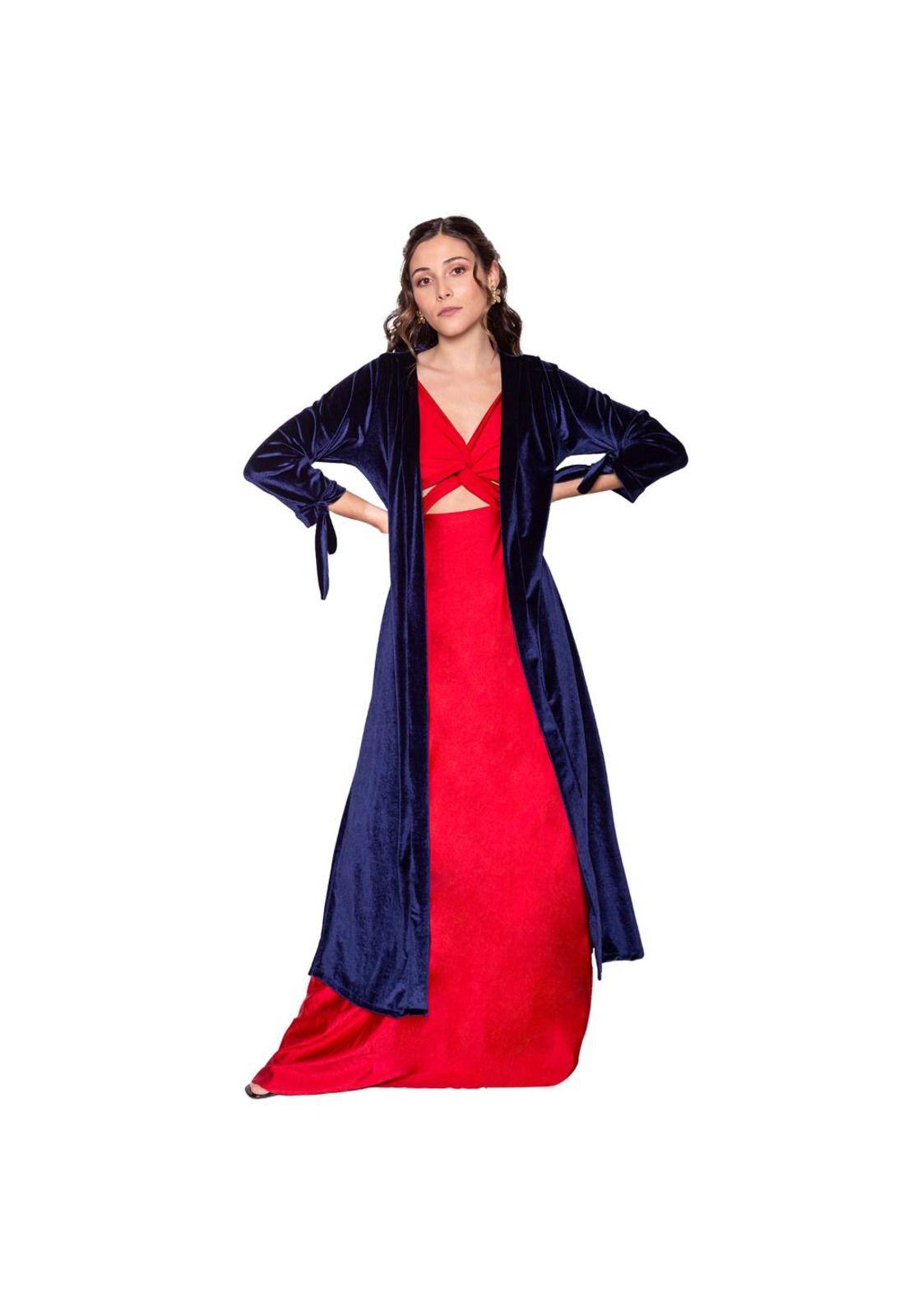 Tapado Kimono Largo Verona Azul Terciopelo Maria Paskaro-0