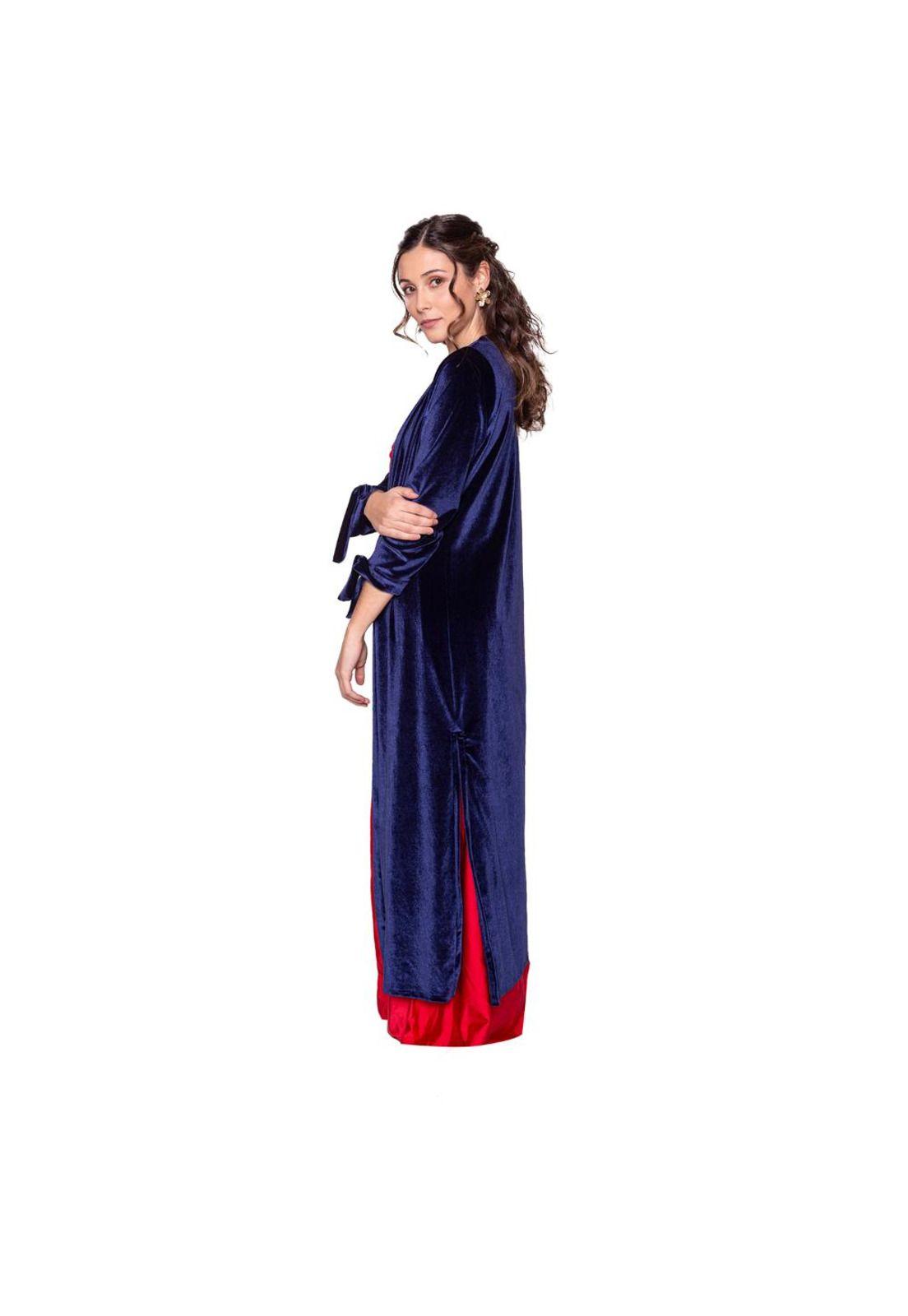 Tapado Kimono Largo Verona Azul Terciopelo Maria Paskaro-1