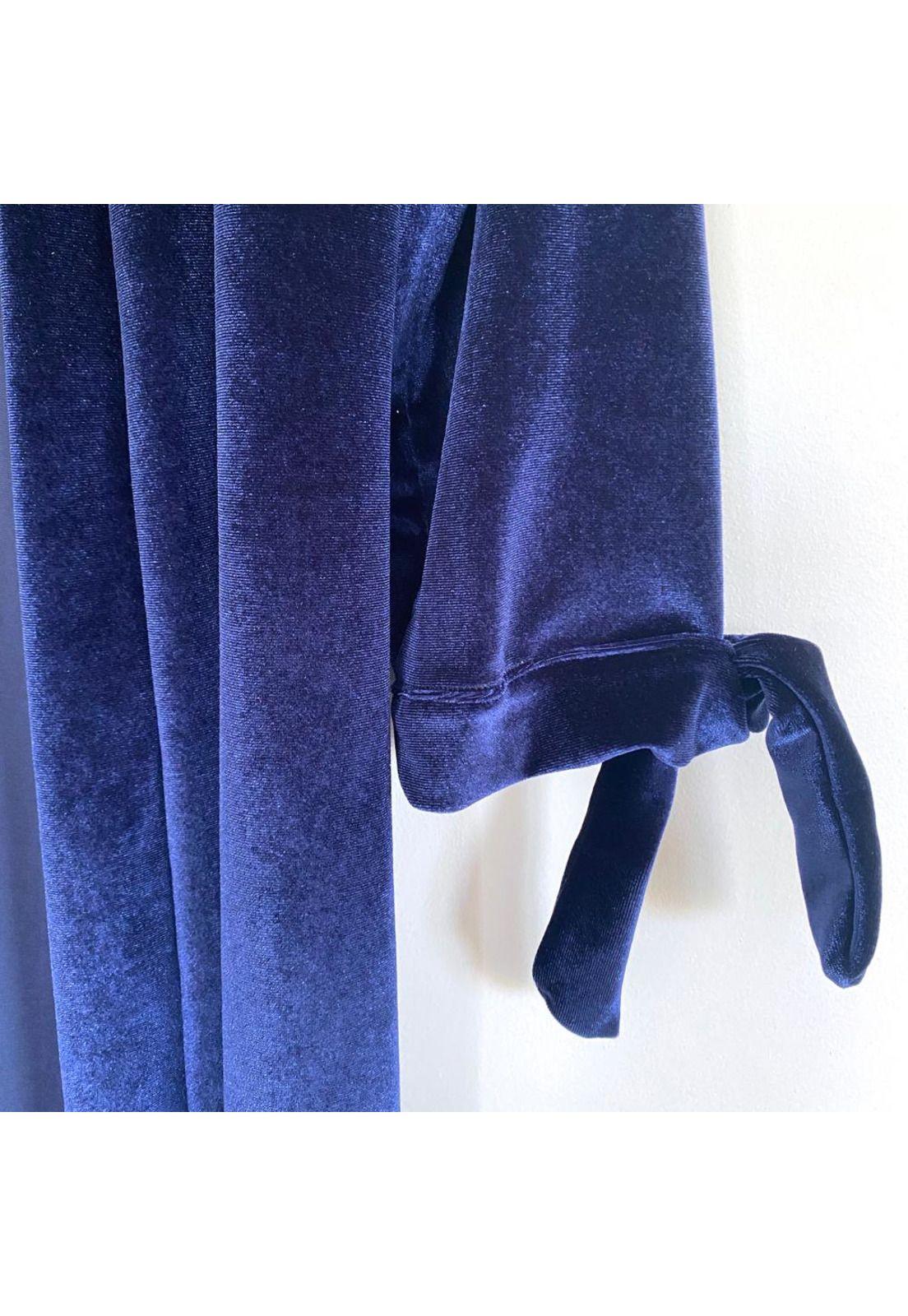 Tapado Kimono Largo Verona Azul Terciopelo Maria Paskaro-4