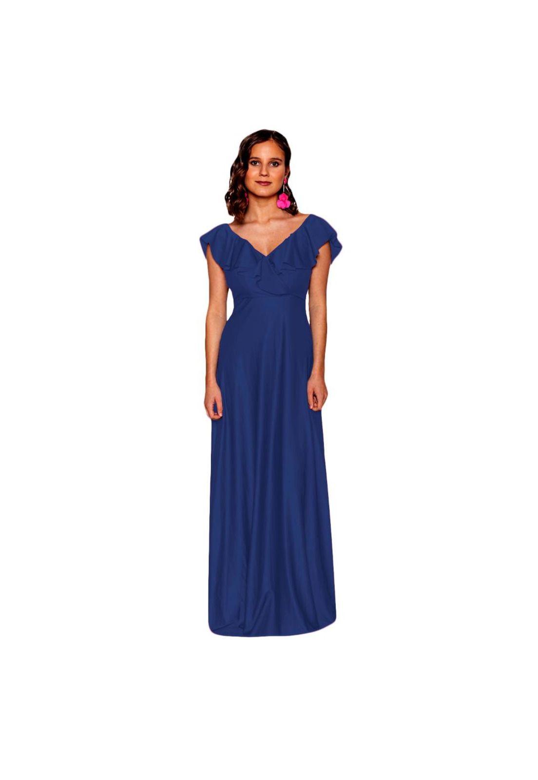 Vestido Largo Marken Azul Marino Lycra Vuelo Grande Maria Paskaro-0