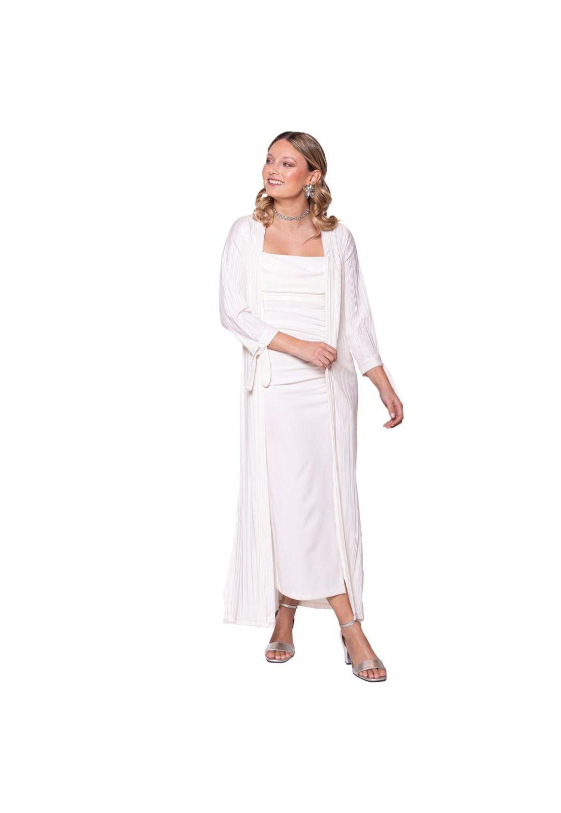 Tapado Kimono Largo Verona Blanco Crudo Plisado Maria Paskaro-0