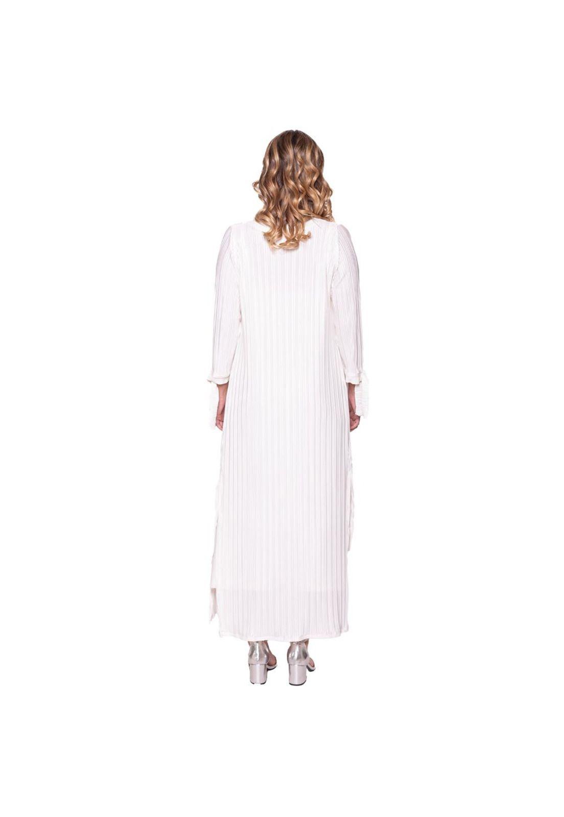 Tapado Kimono Largo Verona Blanco Crudo Plisado Maria Paskaro-2