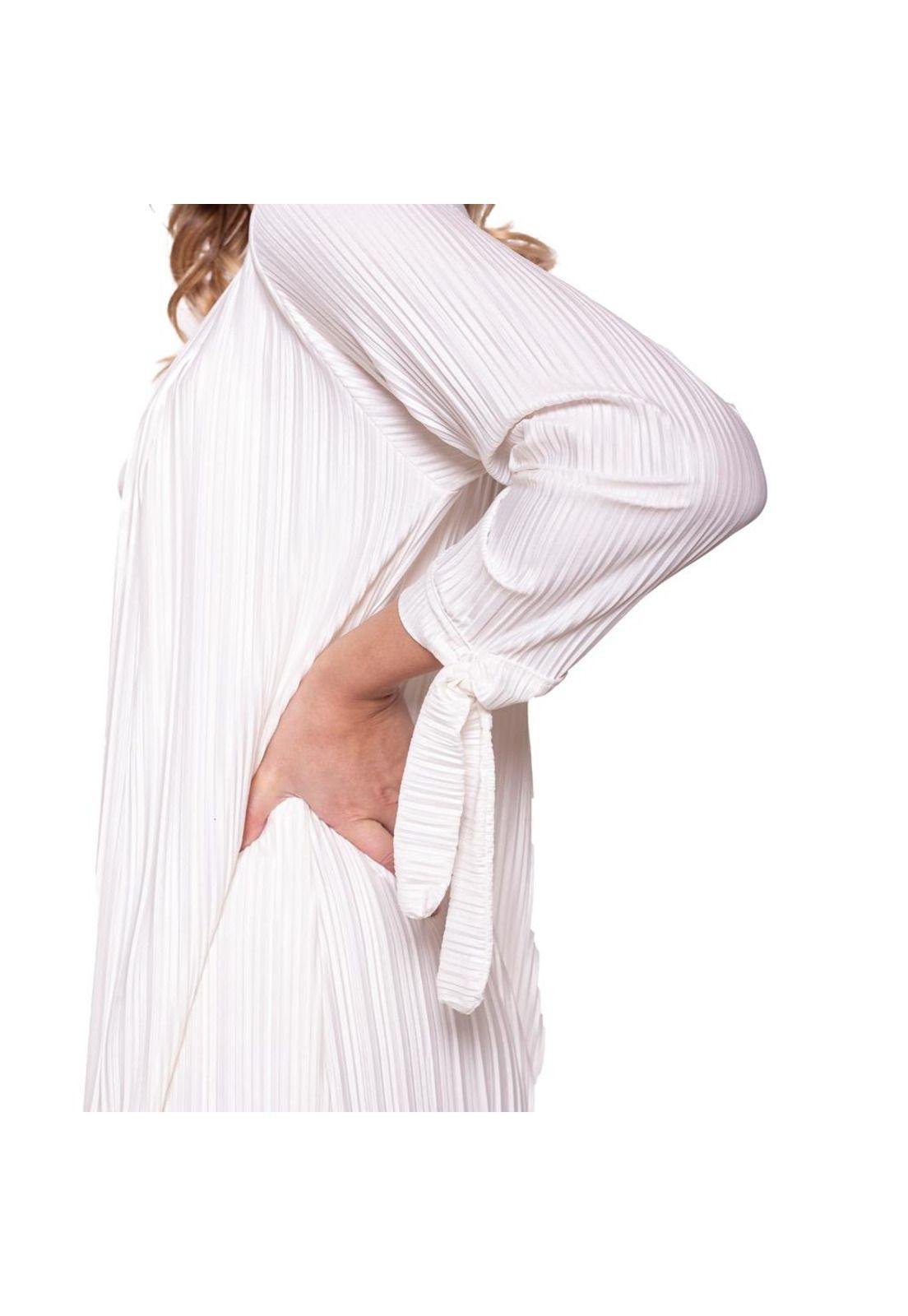 Tapado Kimono Largo Verona Blanco Crudo Plisado Maria Paskaro-3