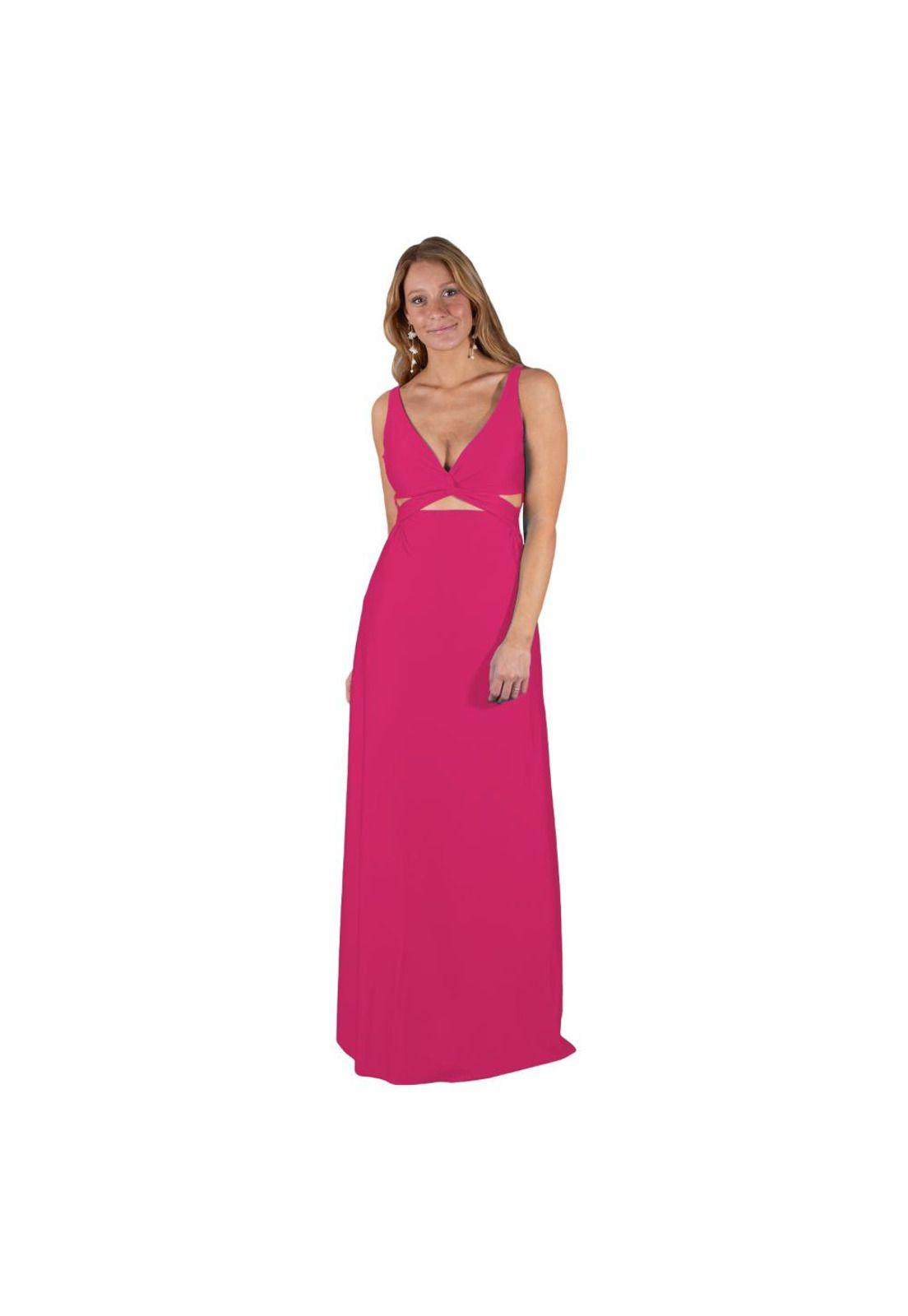 Vestido Largo Algarve Fucsia Lycra Dupont Maria Paskaro-0