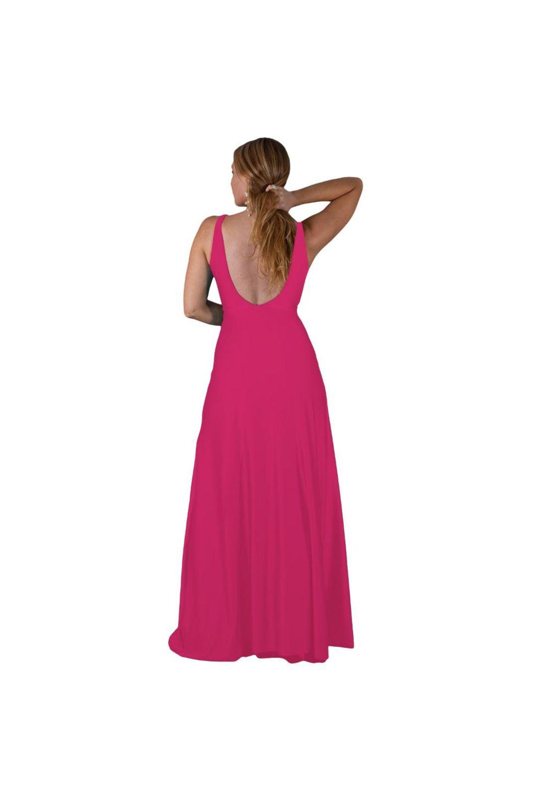 Vestido Largo Algarve Fucsia Lycra Dupont Maria Paskaro-2
