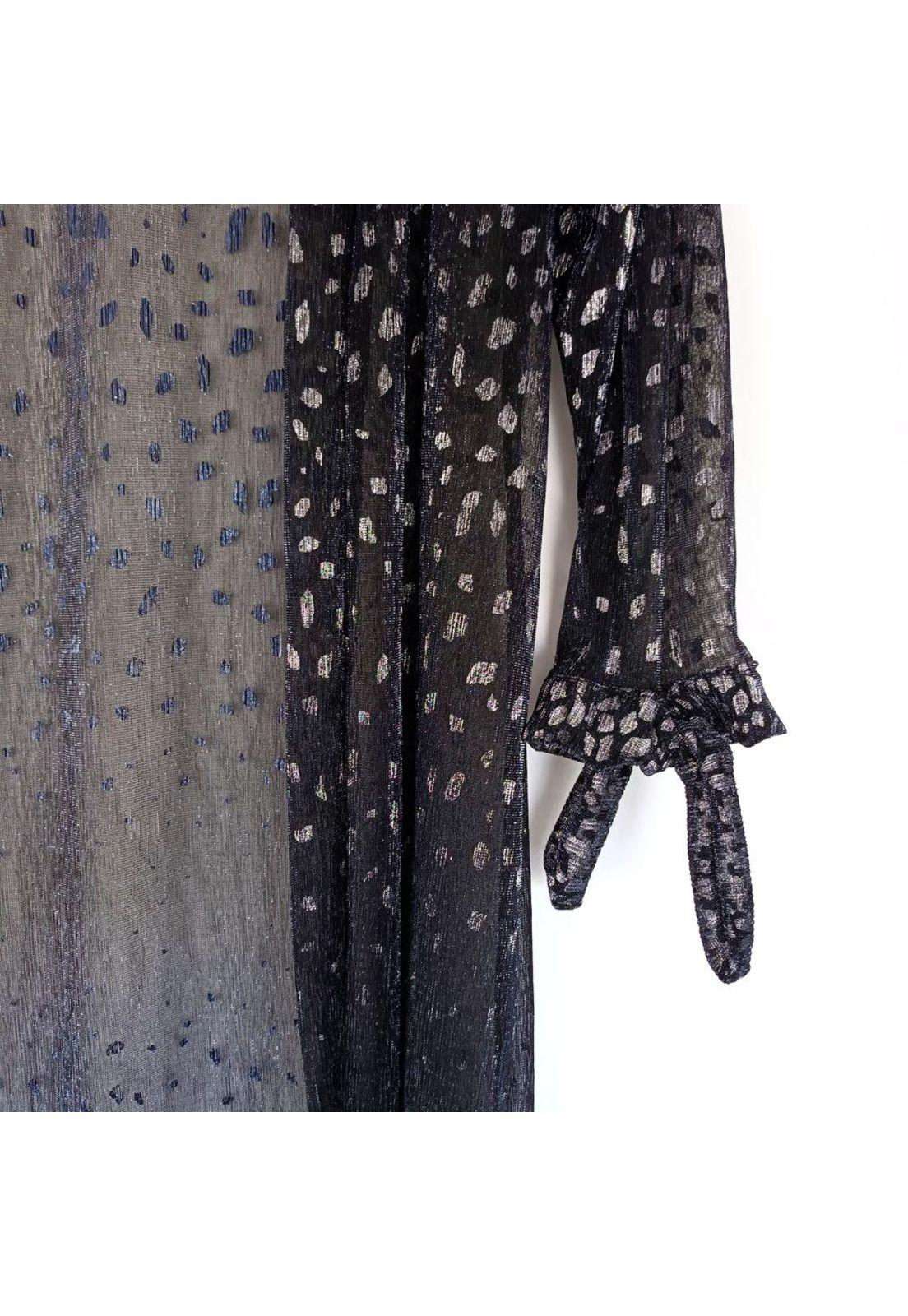 Tapado Kimono Largo Verona Negro Manchas Plateado Plisado Transparente Maria Paskaro-4