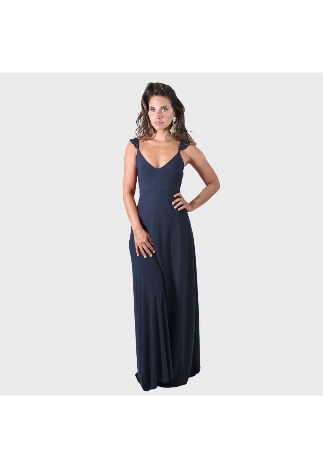 Vestido Largo Jaipur Azul Marino Lycra Vuelitos Maria Paskaro-1