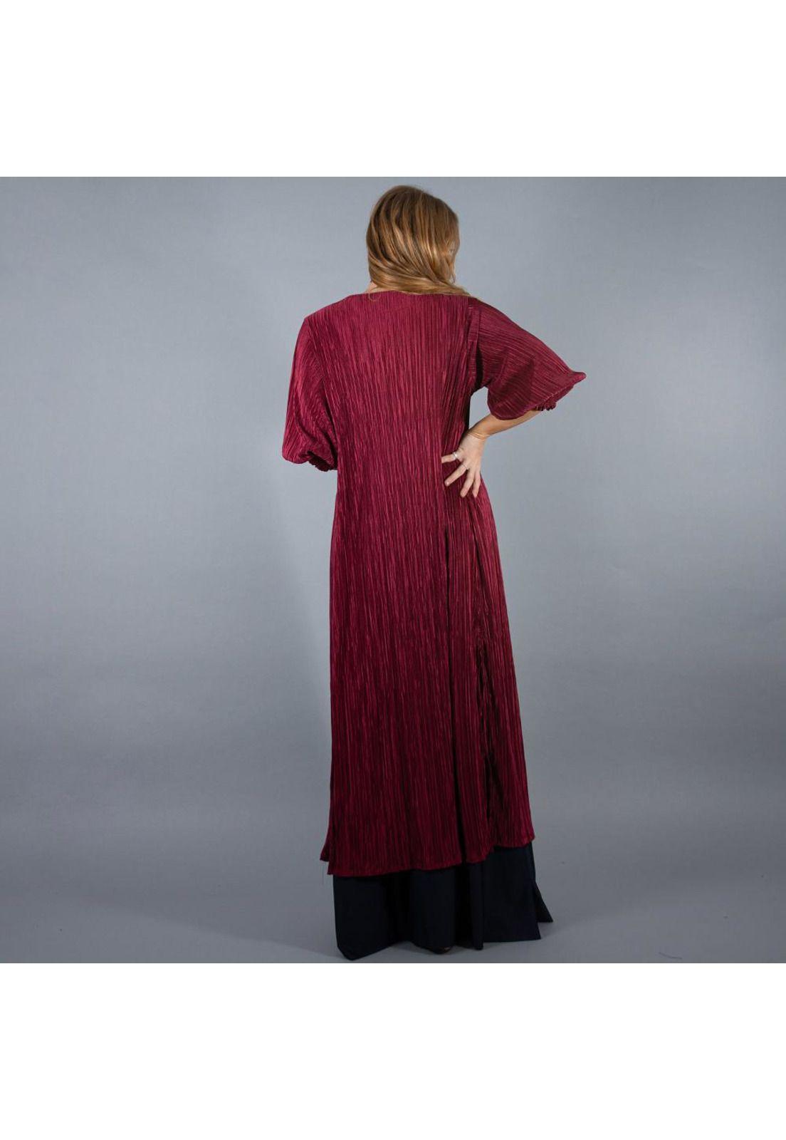 Tapado Kimono Largo Santini Cherry Plisado Textura Maria Paskaro-2