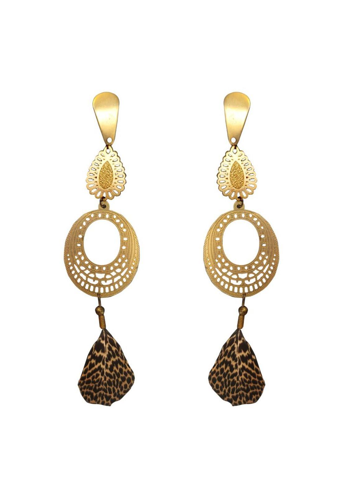 Aros de Pluma Malayo Café Dorado Largo Maria Paskaro-0