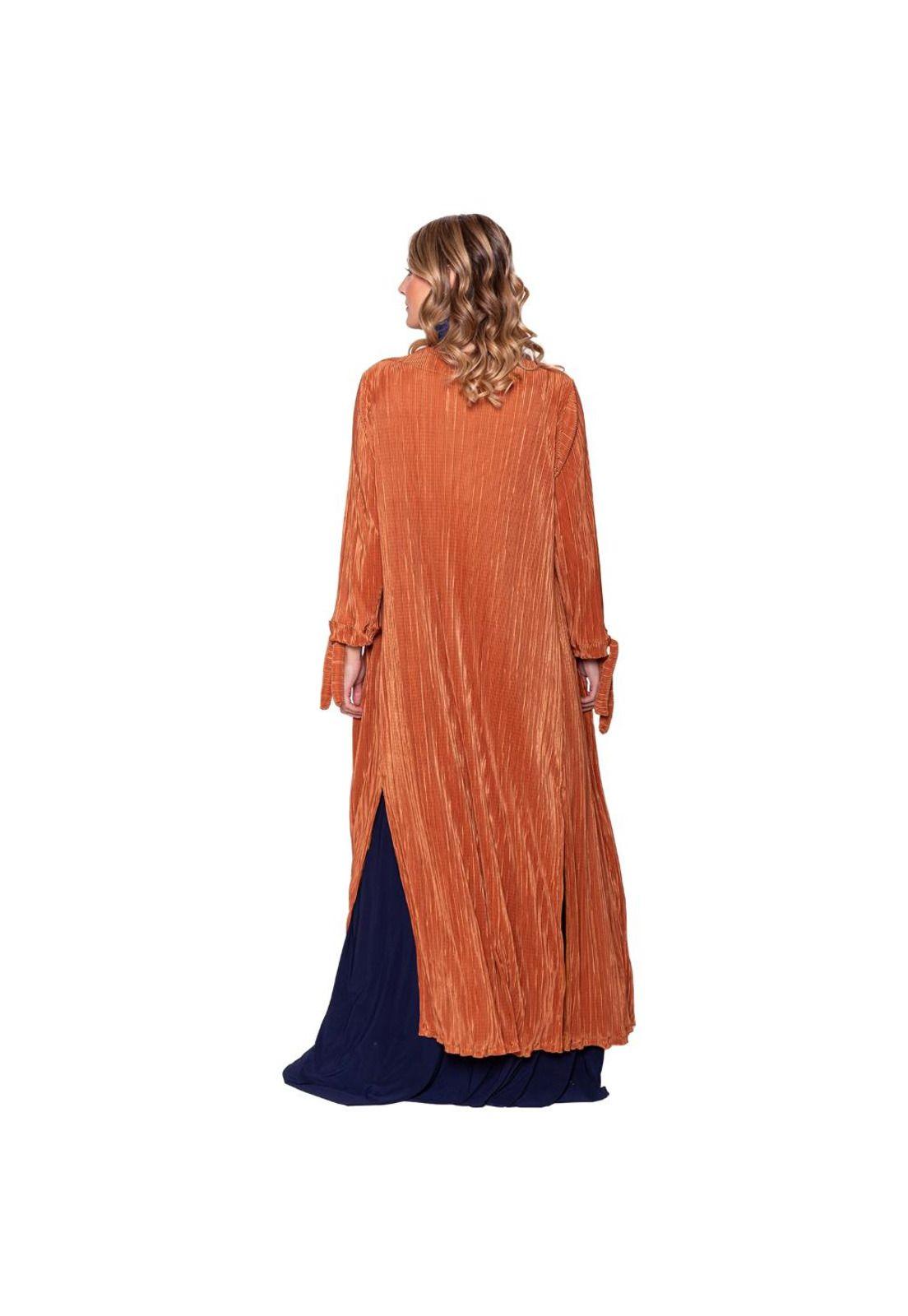 Tapado Kimono Largo Verona Camel Plisado Maria Paskaro-3