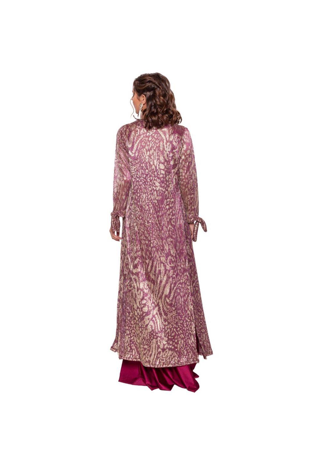 Tapado Kimono Largo Verona Animal Lila Plisado Transparente Maria Paskaro-2