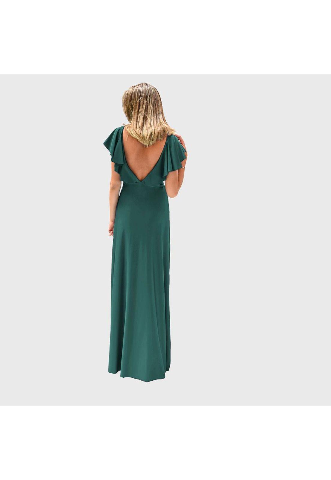 Vestido Largo Marken Verde Botella Lycra Vuelo Grande Maria Paskaro-2