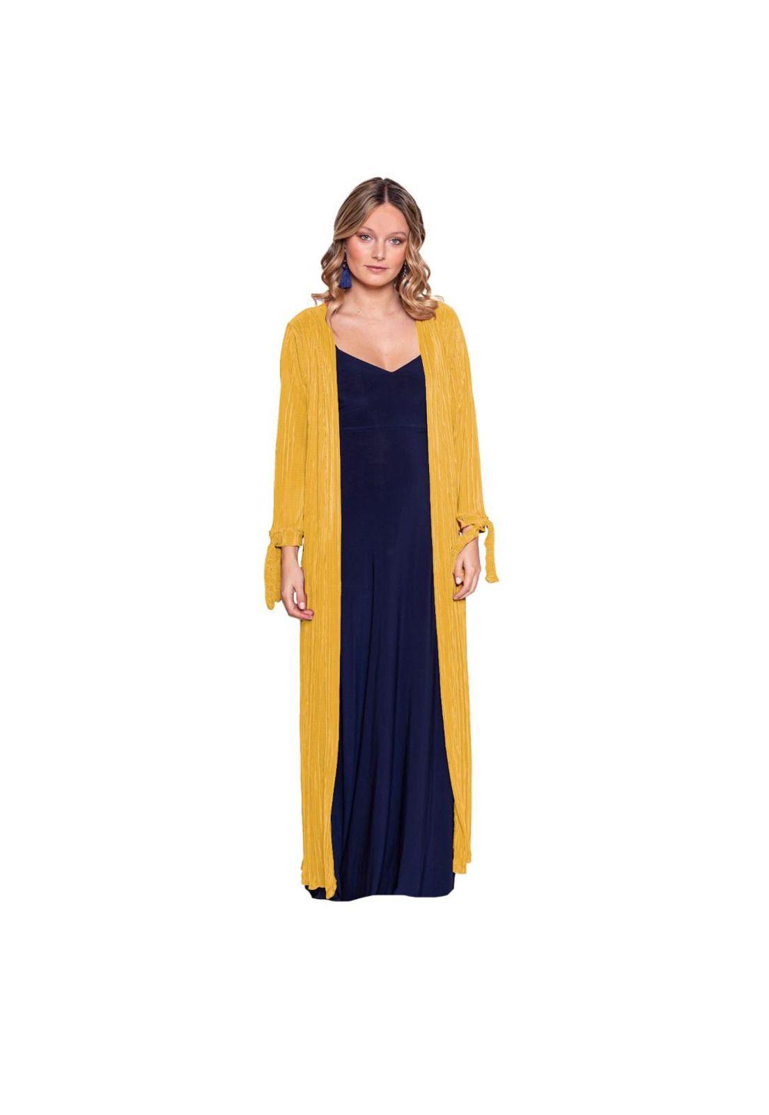 Tapado Kimono Largo Verona Mostaza Plisado Maria Paskaro-0