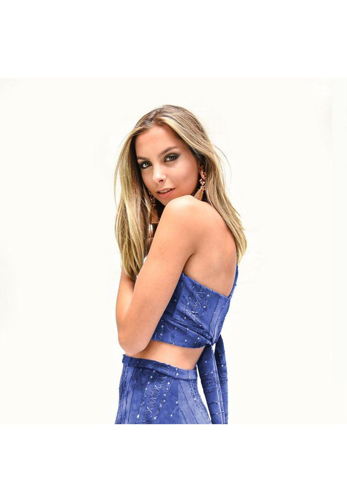 Peto Perena Azul Lentejuelas Lycra Halter Lazo Espalda Maria Paskaro-2