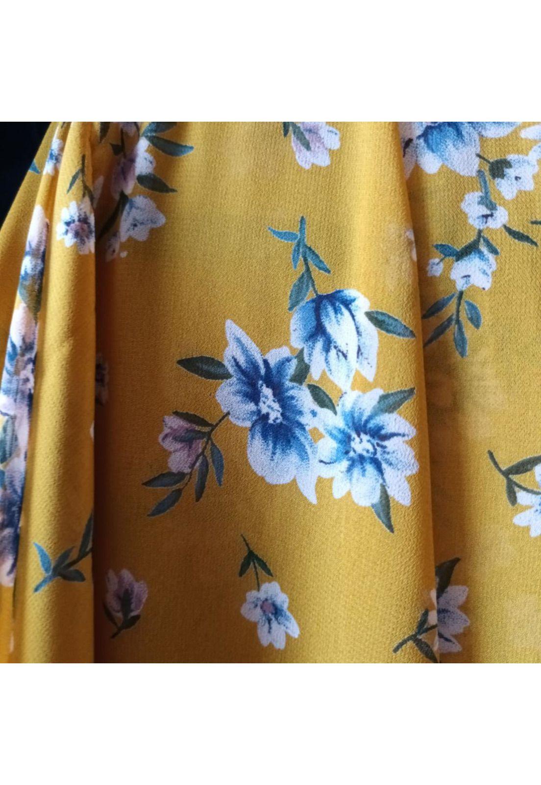 Tapado Nairobi Mostaza Flores Chiffon Maria Paskaro-3