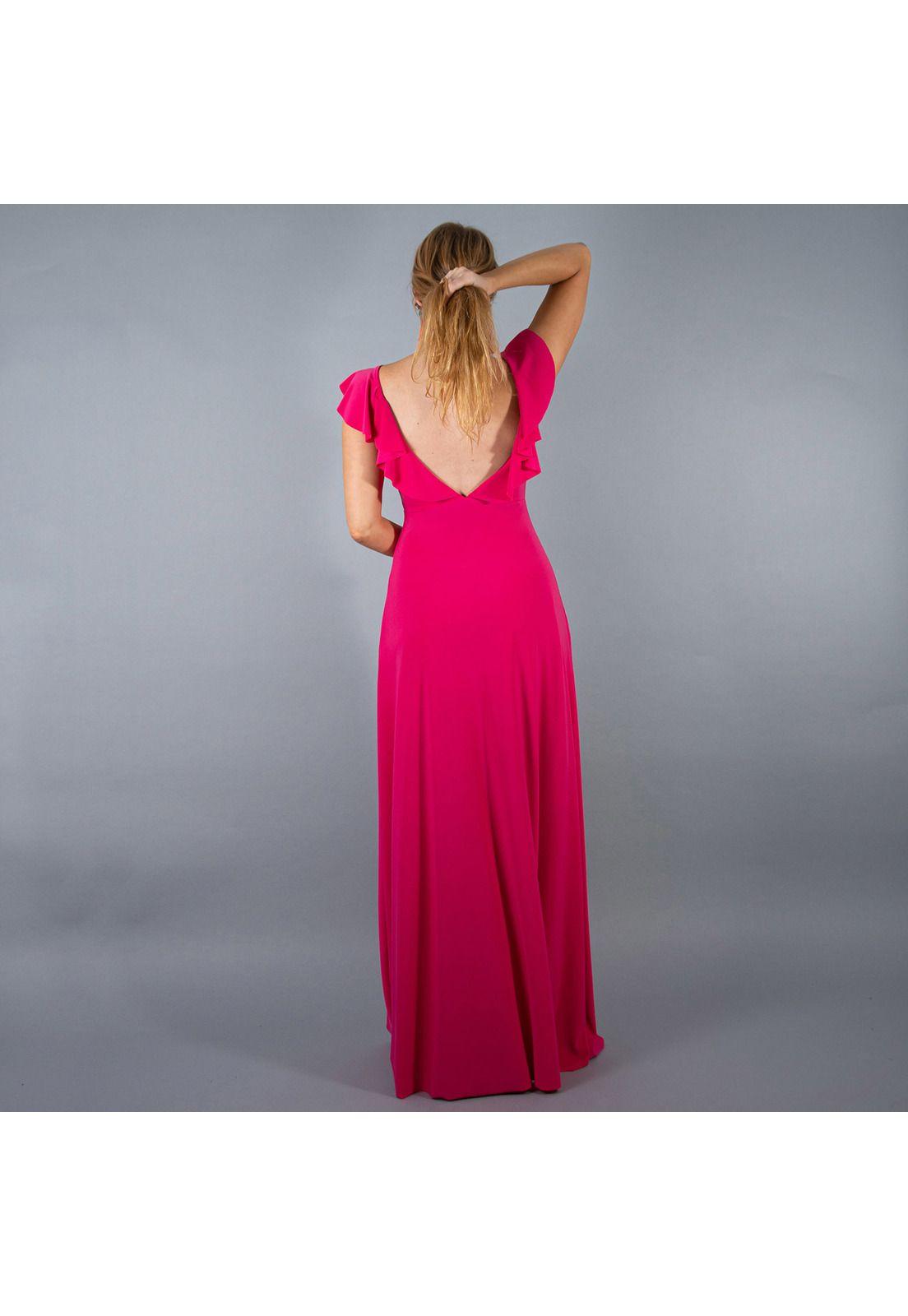 Vestido Largo Marken Fucsia Lycra Vuelo Grande Maria Paskaro-3