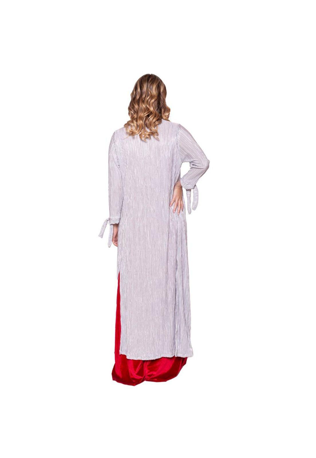 Tapado Kimono Largo Verona Plateado Brillante Metalizado Maria Paskaro-2