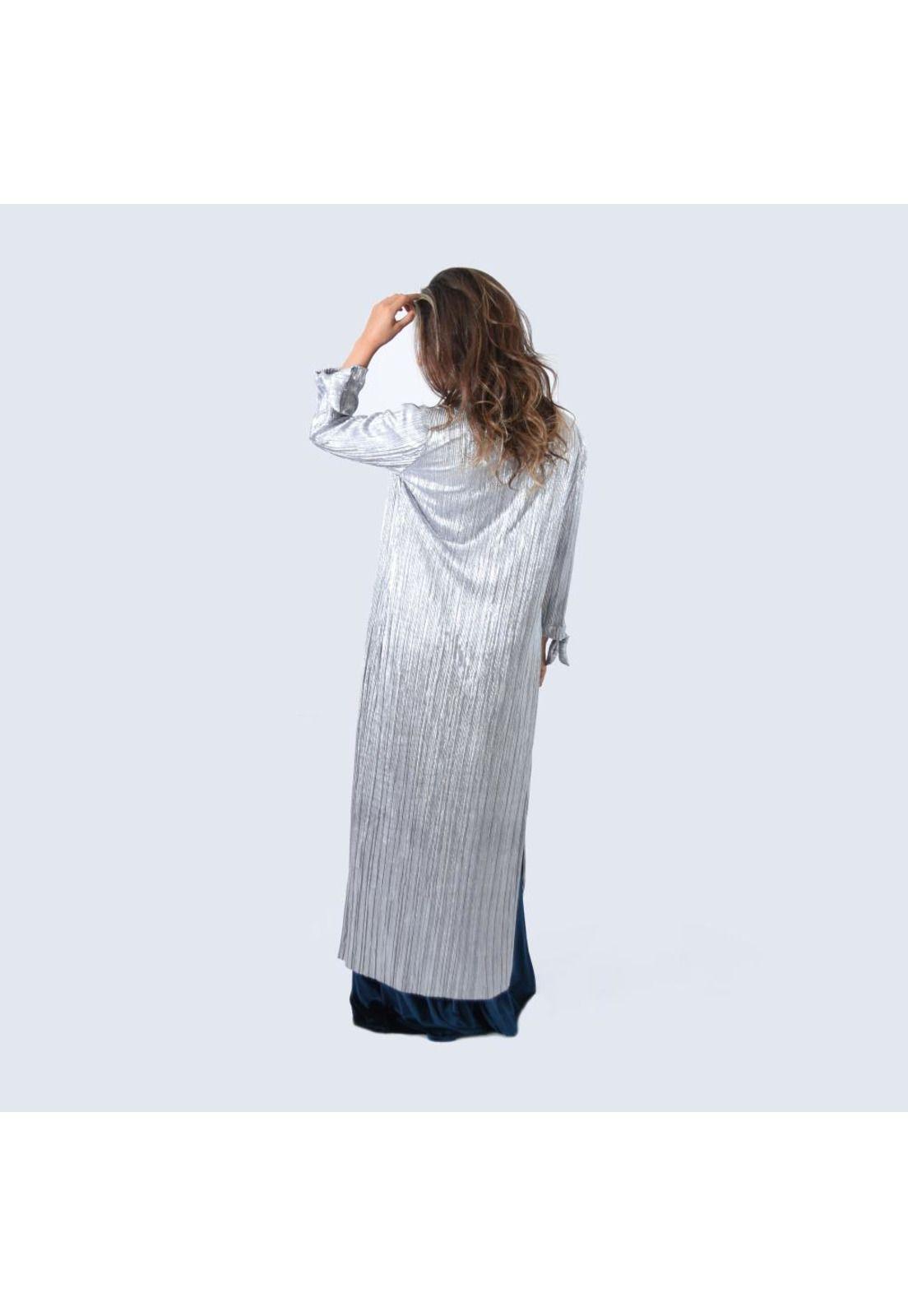 Tapado Kimono Largo Verona Plateado Brillante Metalizado Maria Paskaro-5