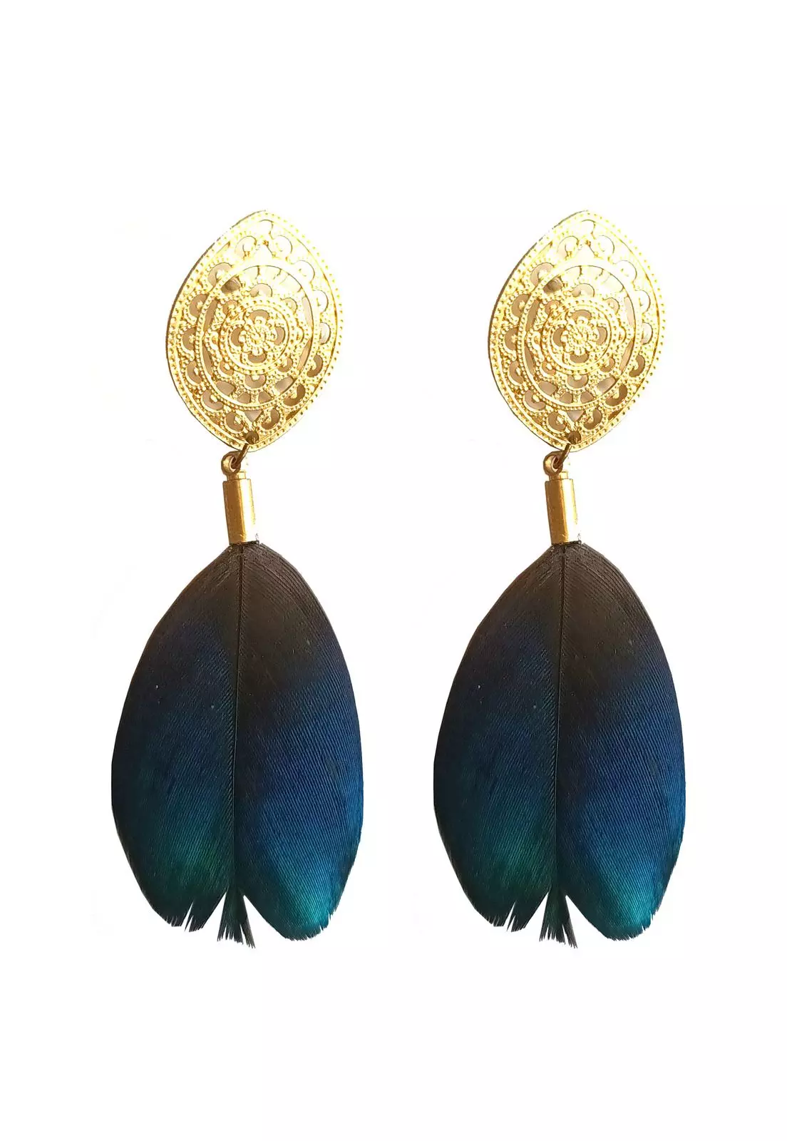 Aros de Pluma Monal Verde Azul Dorado A Maria Paskaro-0