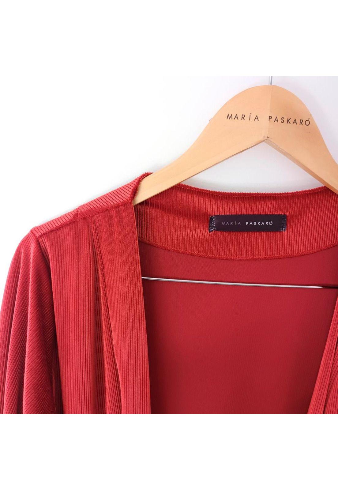 Tapado Kimono Largo Verona Terracota Terciopelo Lineas Maria Paskaro-4