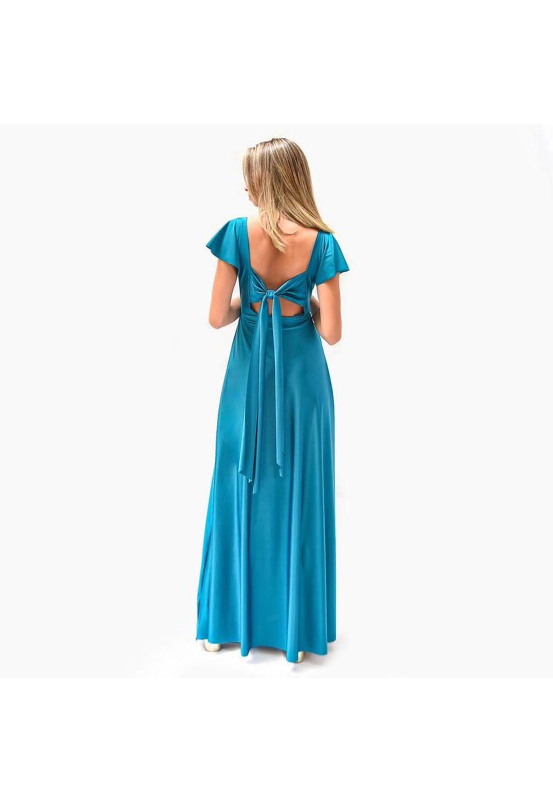 Vestido Largo Mangas Petroleo Lycra Lazo Espalda Maria Paskaro-2
